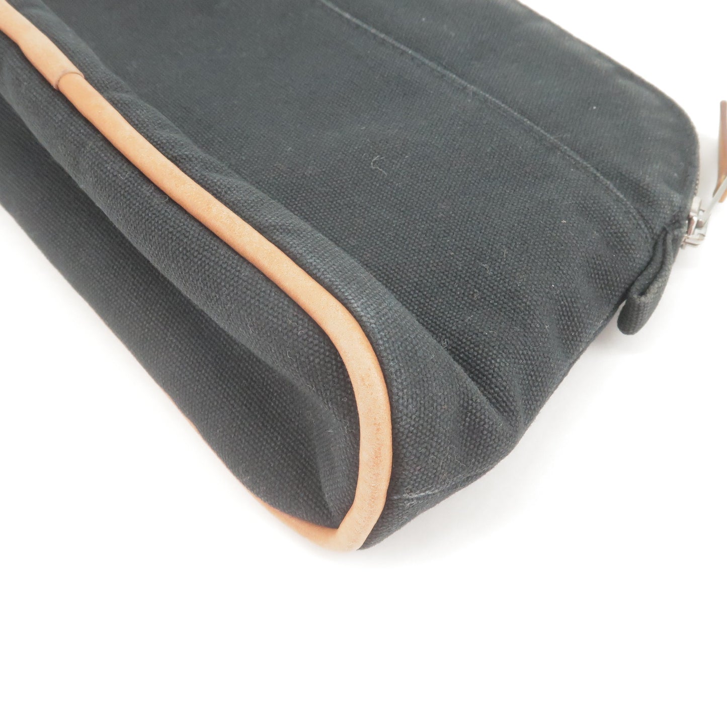 HERMES Set of 2 Canvas Leather Bolide Pouch Black Brown