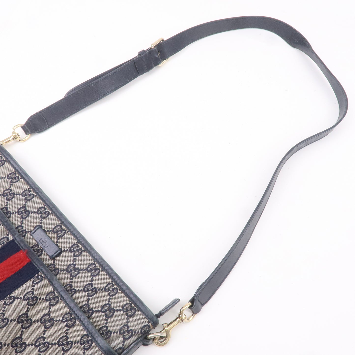 GUCCI Sherry GG Canvas Leather Shoulder Bag Navy Beige 388926