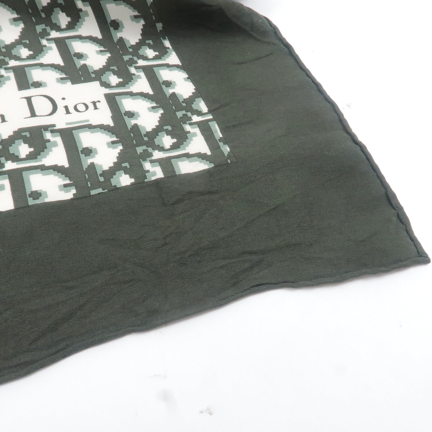 Christian Dior Silk 100% Trotter Logo Scarf Green