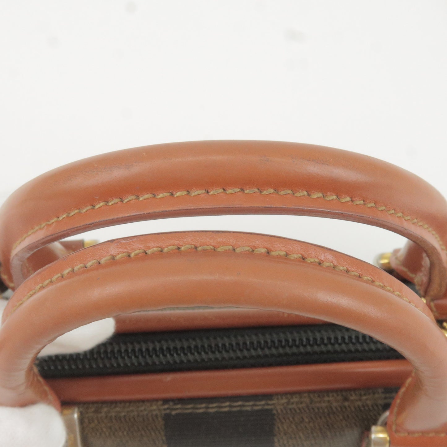 FENDI Pequin PVC Leather 2Way Bag Hand Bag Brown Khaki Black 10124