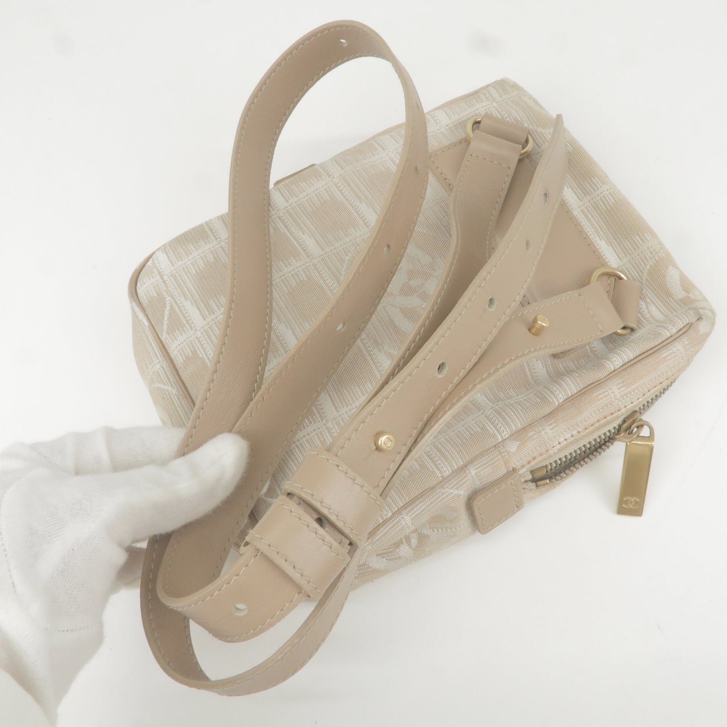CHANEL Travel Line Nylon Jacquard Leather Shoulder Bag A20513