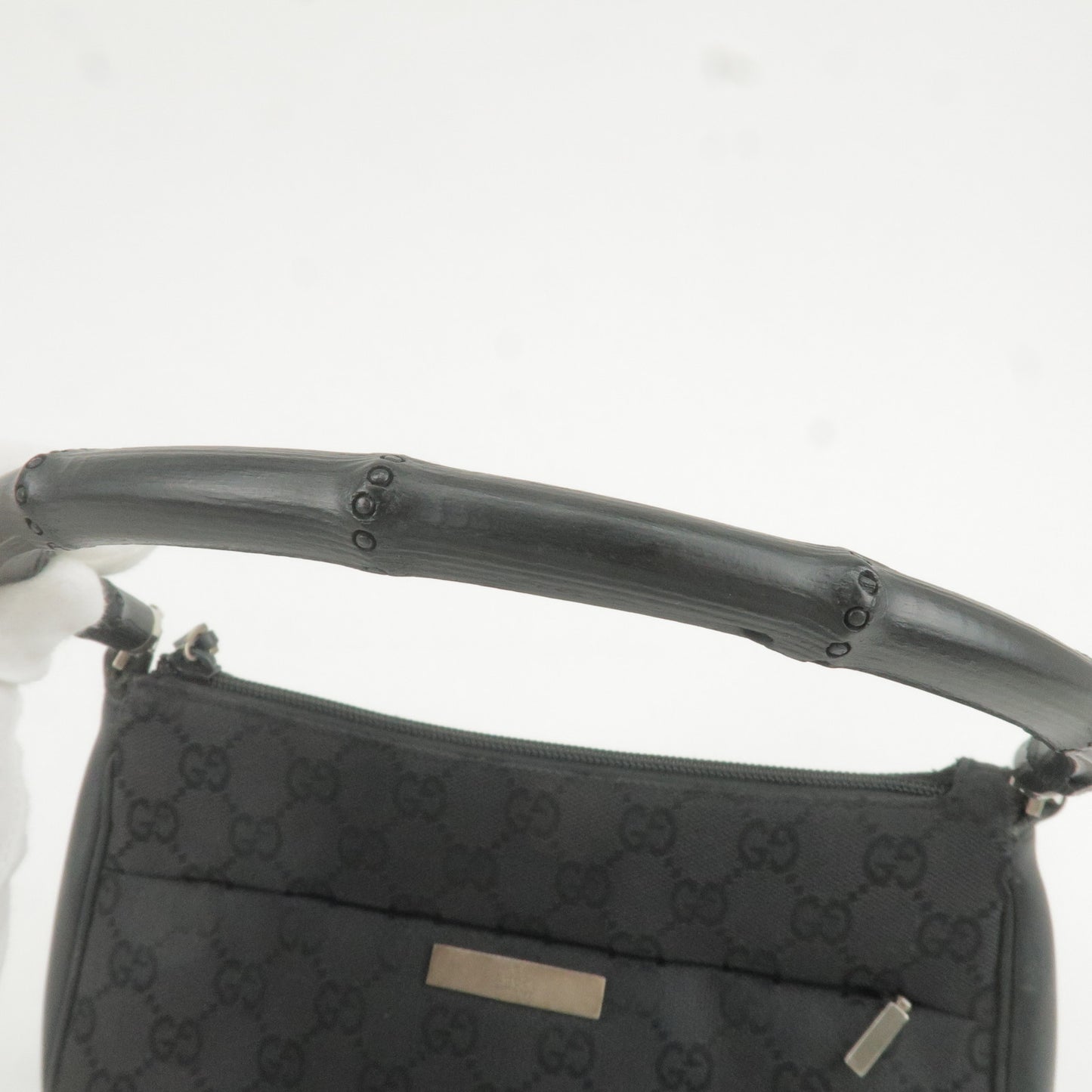 GUCCI Bamboo GG Canvas Leather Shoulder Bag Black 001.3870