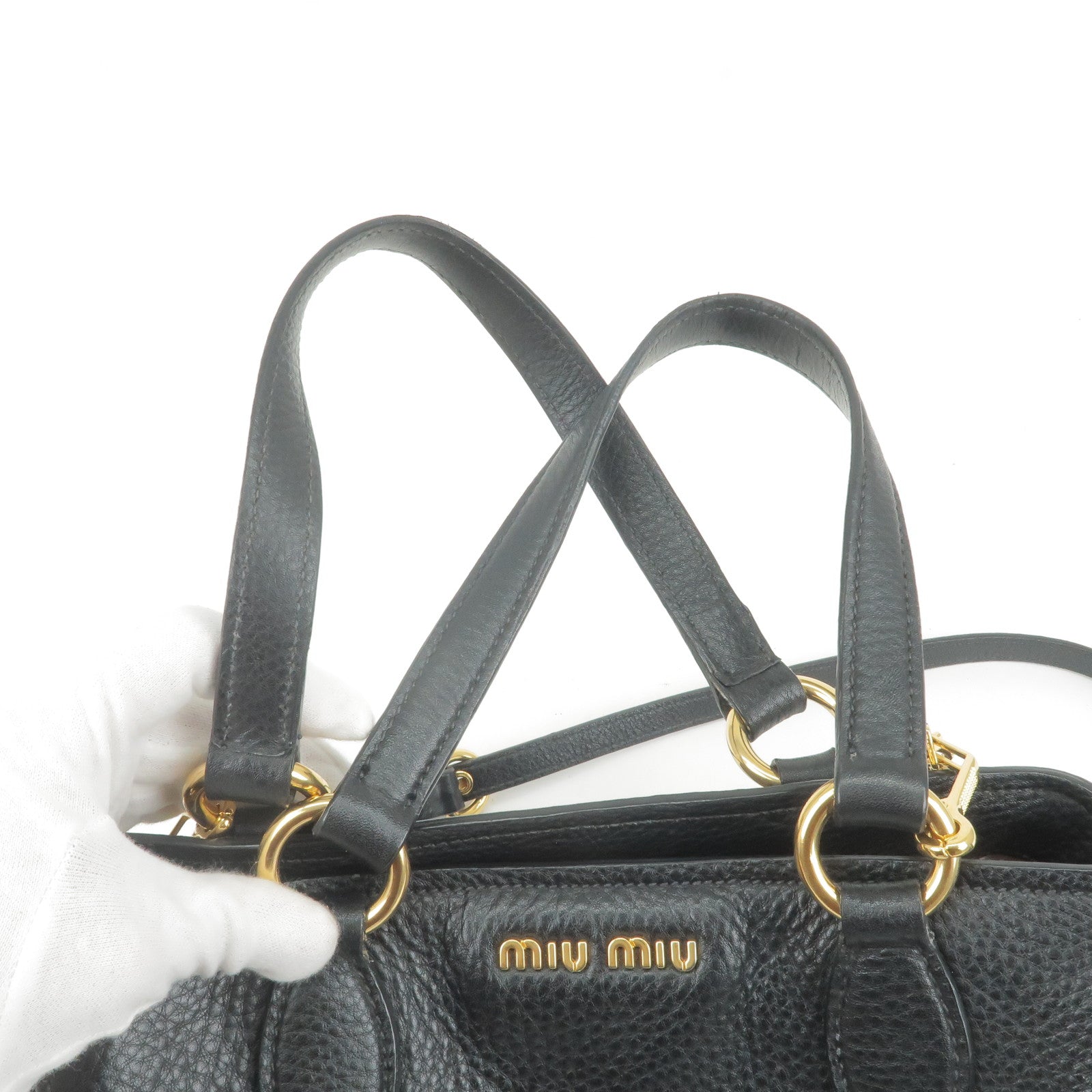 MIU-MIU-Logo-Leather-2Way-Bag-Hand-Bag-NERO-Black-RT0438 – dct