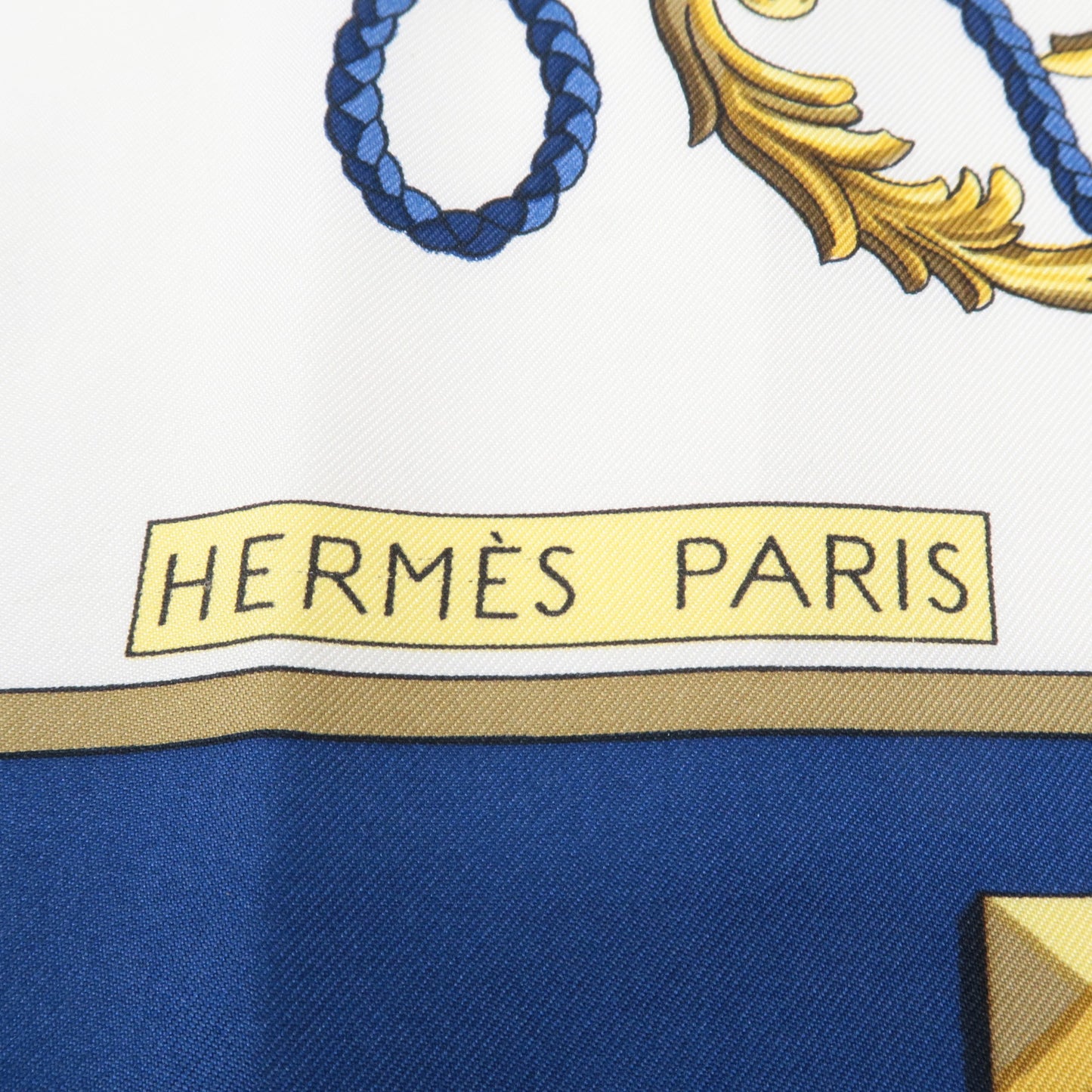 HERMES Carre 90 100% Silk Scarf Les Cles Key Print Navy White