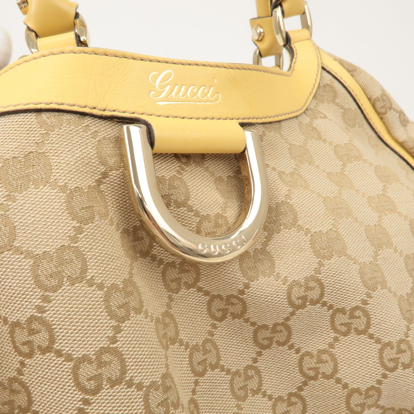 GUCCI Abbey GG Canvas Leather Shoulder Bag Beige Yellow 189835