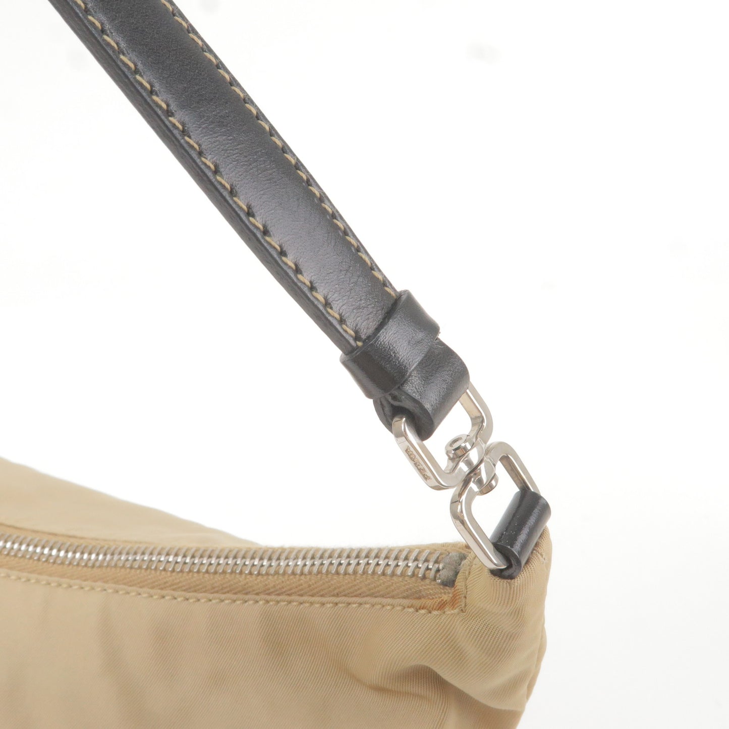 PRADA Nylon Leather Shoulder Bag Hand Bag Pouch Beige Black