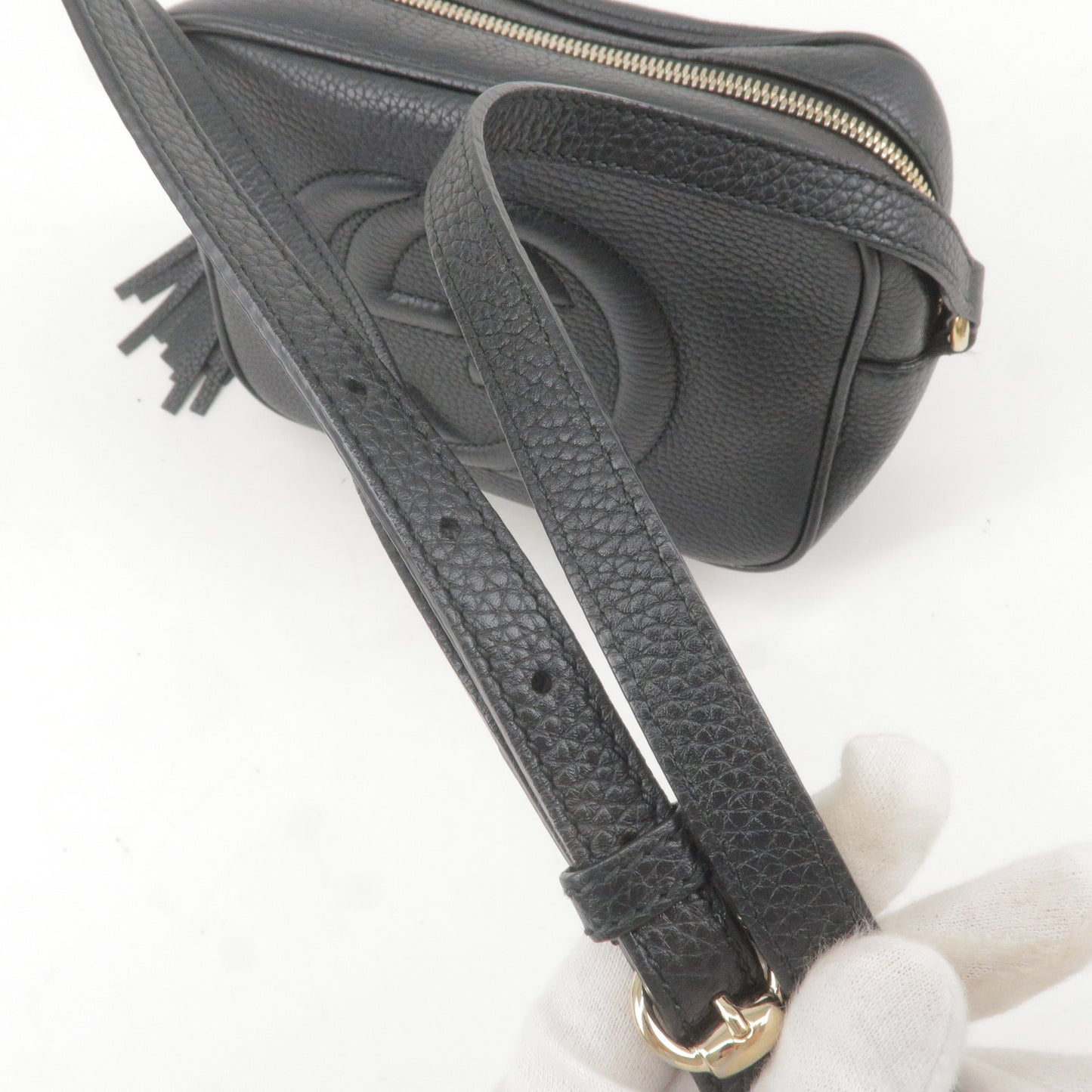 GUCCI SOHO Leather Small Disco Shoulder Bag Black 308364