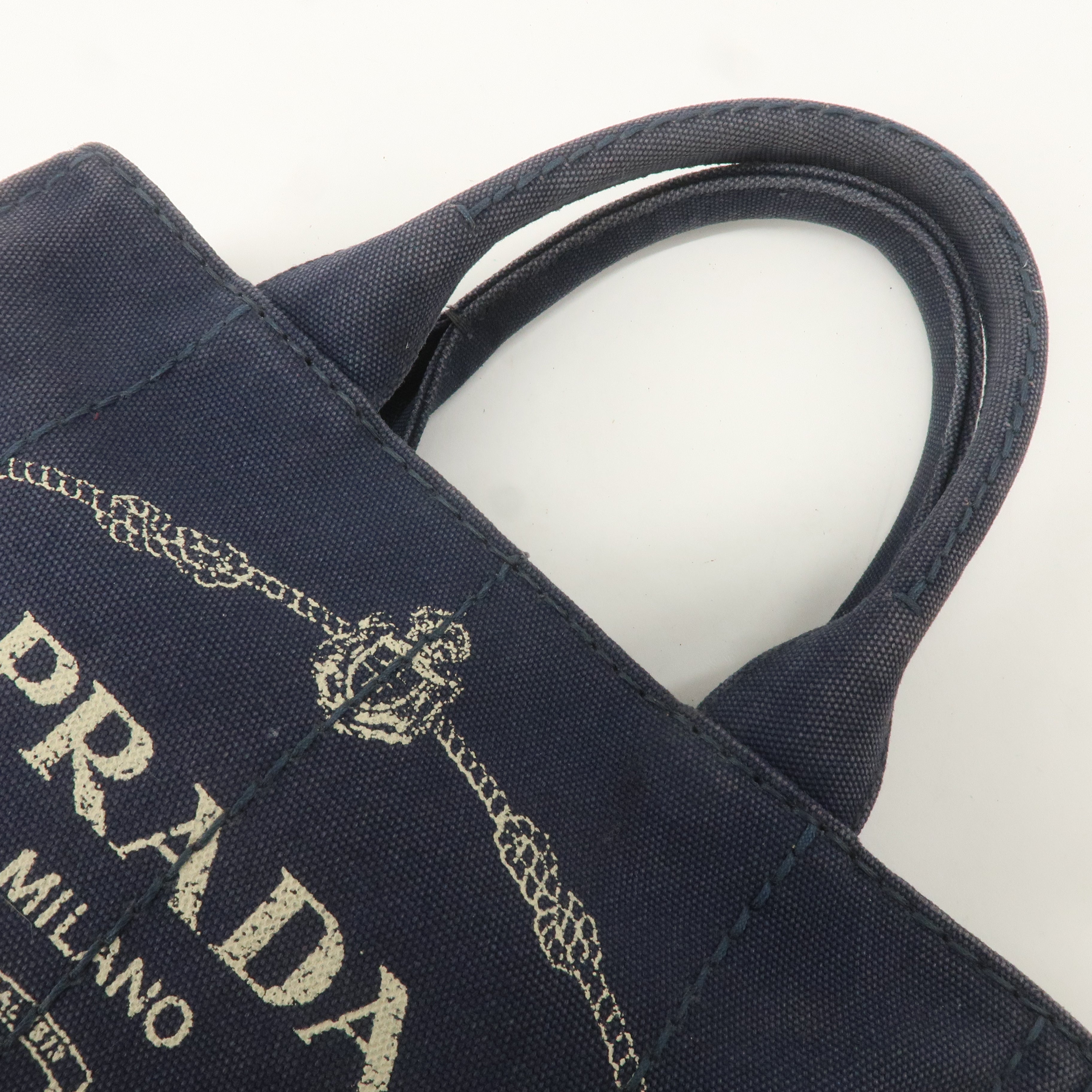 PRADA Canapa Mini Canvas 2Way Bag Hand Bag Navy 1BG439