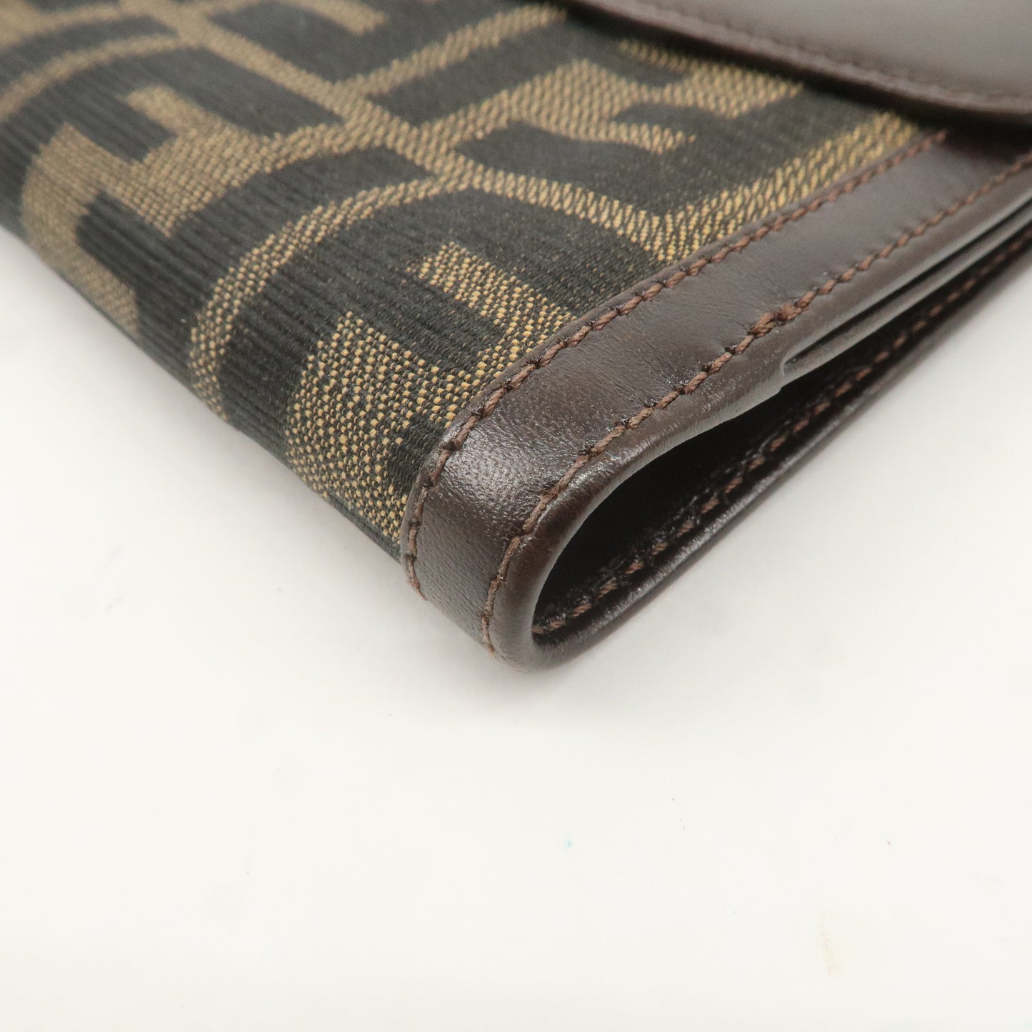 FENDI Zucca Canvas Leather W Hook Bi-fold Wallet Brown Black 1695