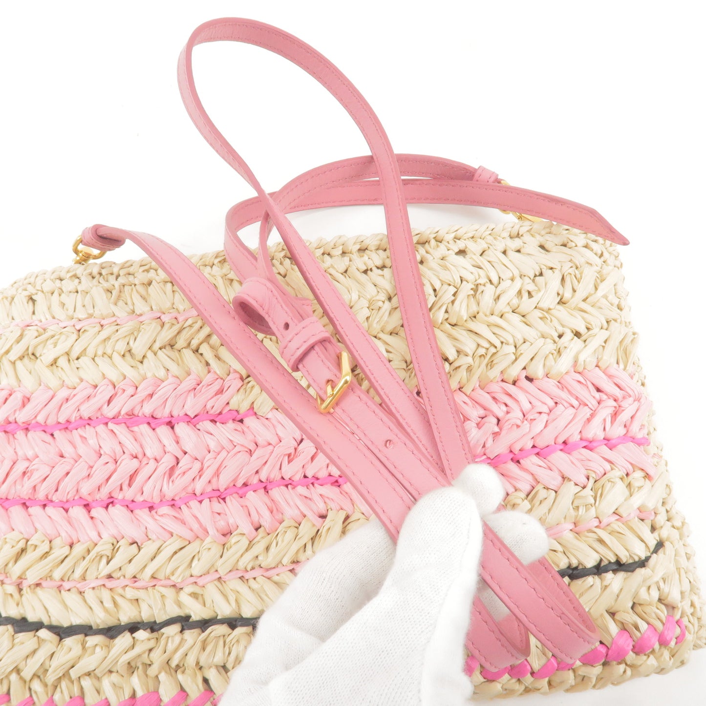 Prada Raffia Tricot Leather Shoulder Bag Beige Pink 1BF071