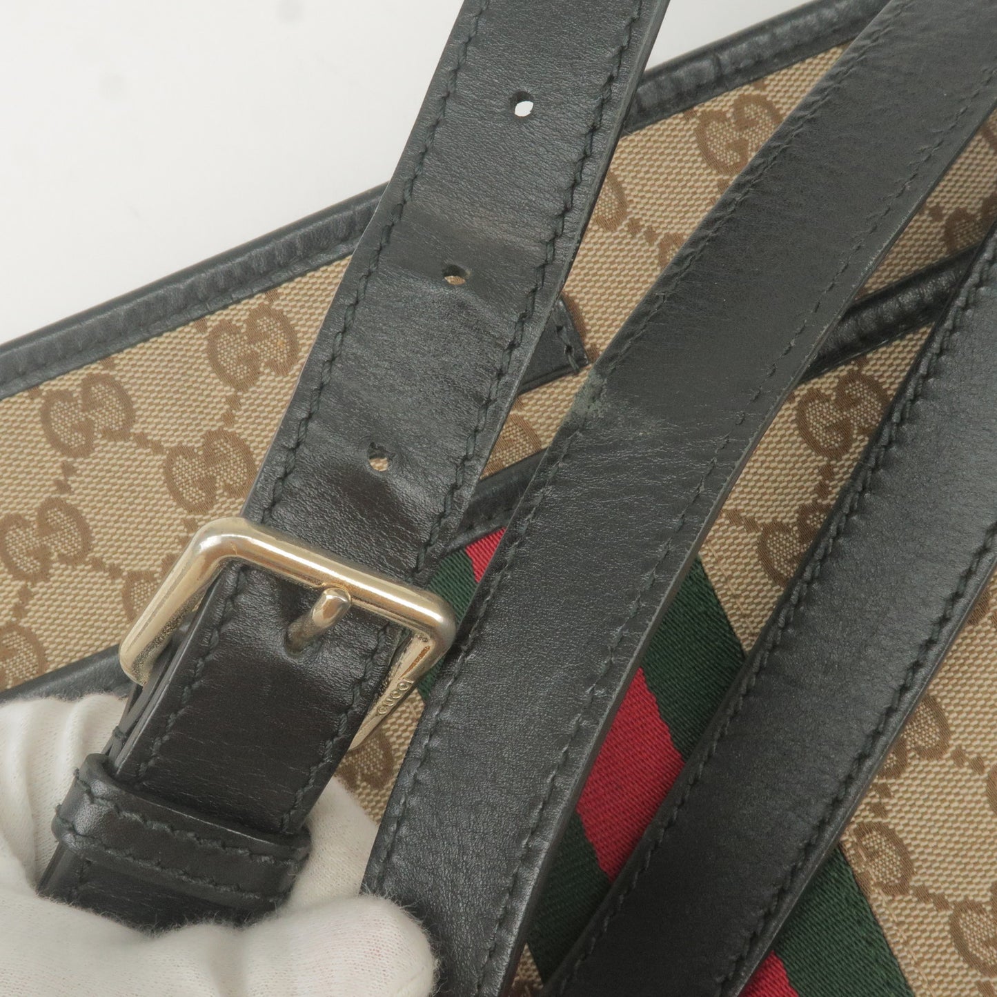 GUCCI Sherry Line GG Canvas Leather Shoulder Bag Beige 130995