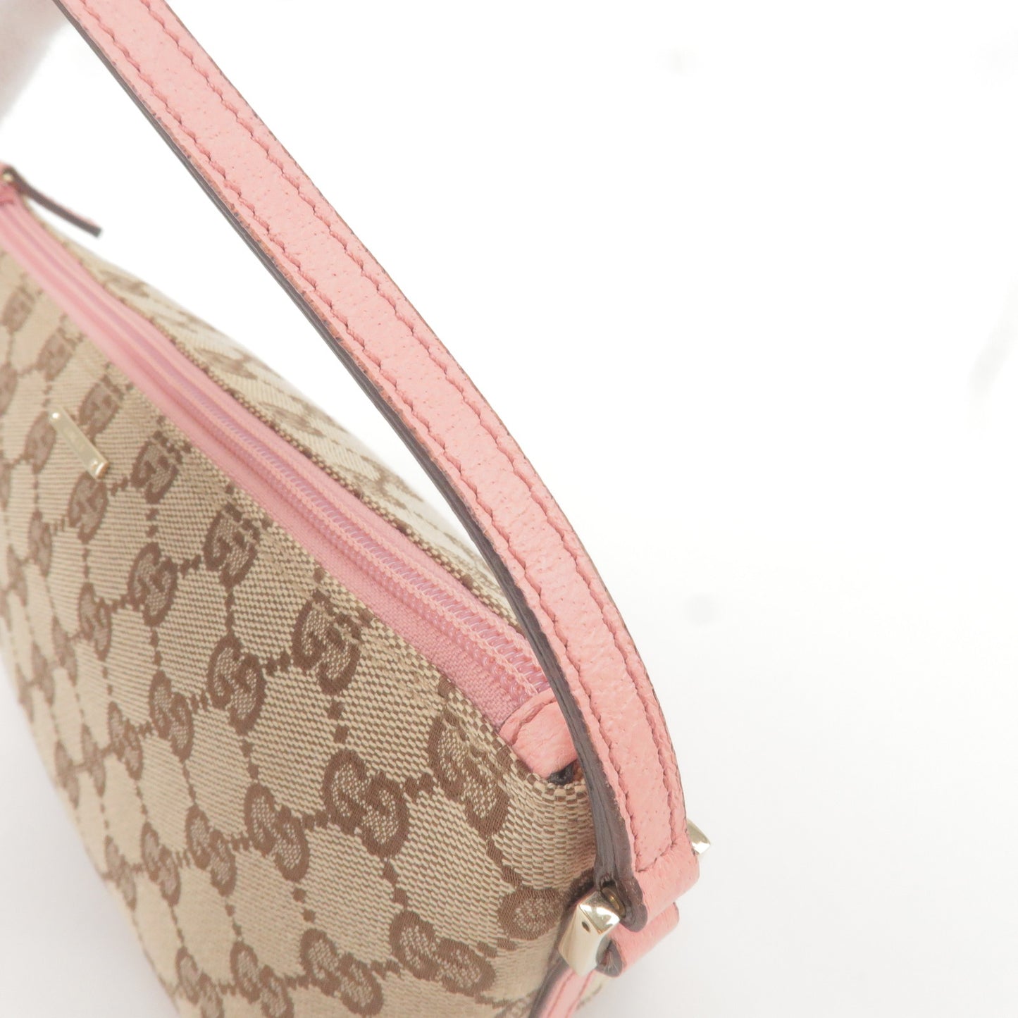 GUCCI GG Canvas Leather Boat Bag Hand Bag Beige Pink 07198