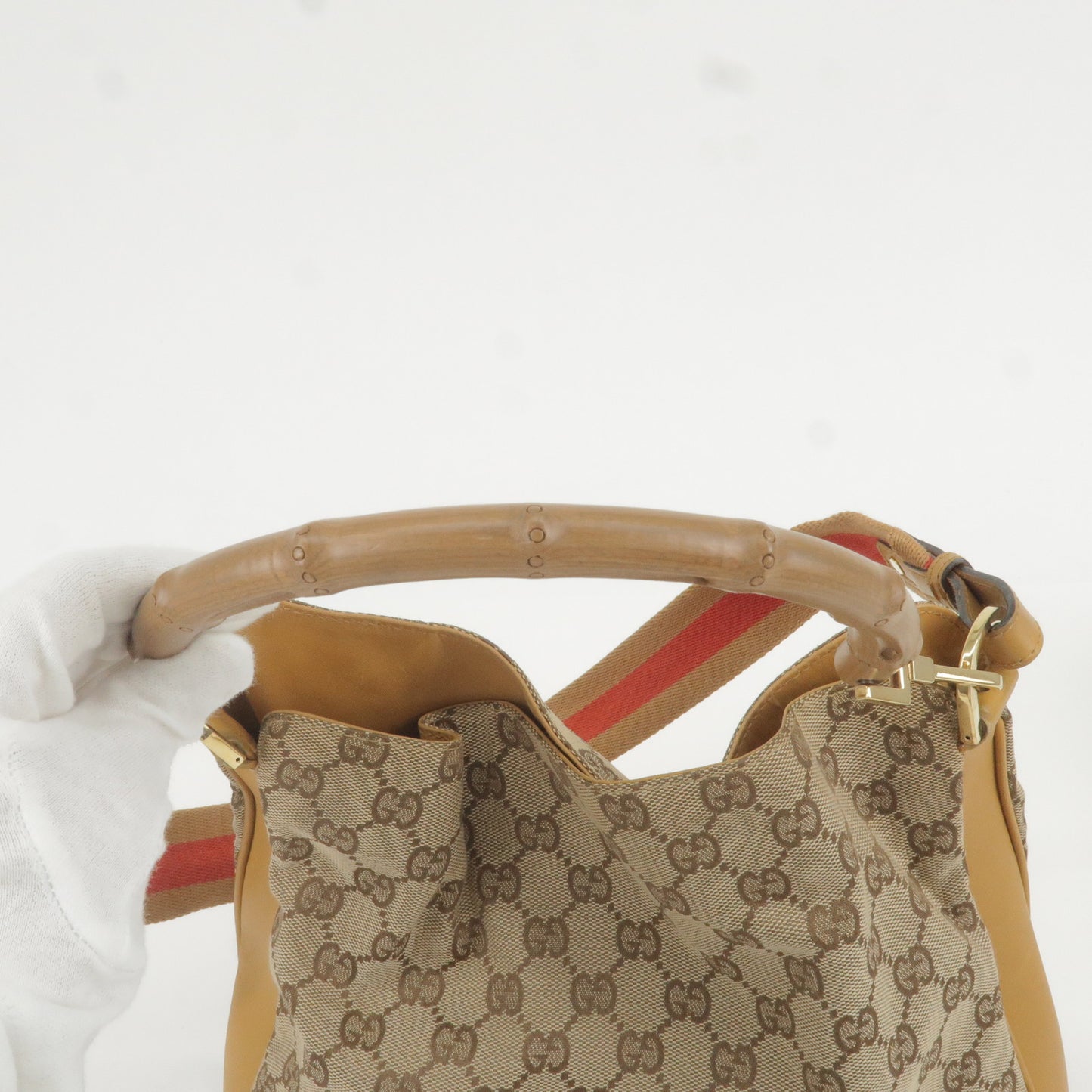 GUCCI Bamboo GG Canvas Leather 2Way Shoulder Bag 001.4095