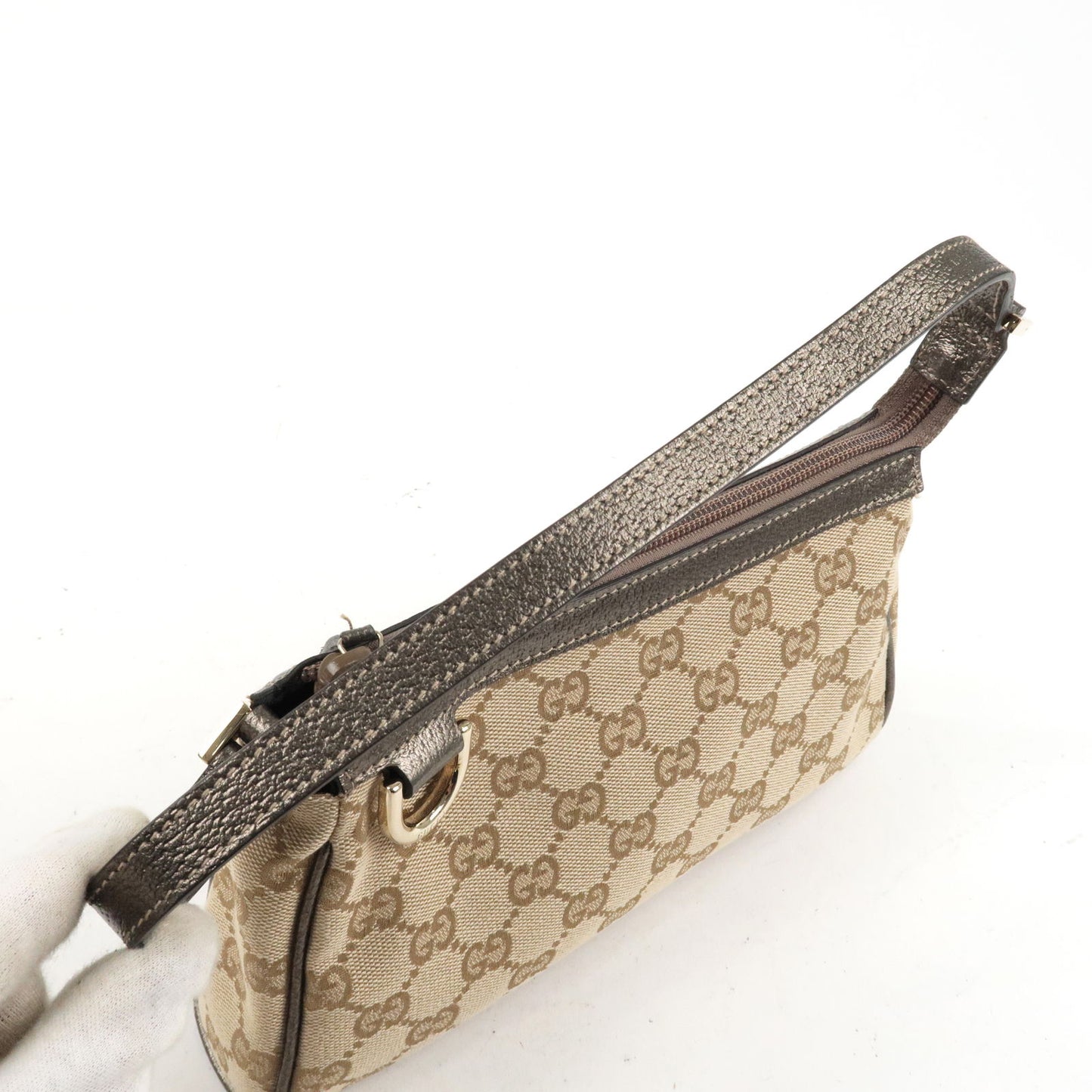 GUCCI Abbey GG Canvas Leather Pouch Hand Bag Beige 145750