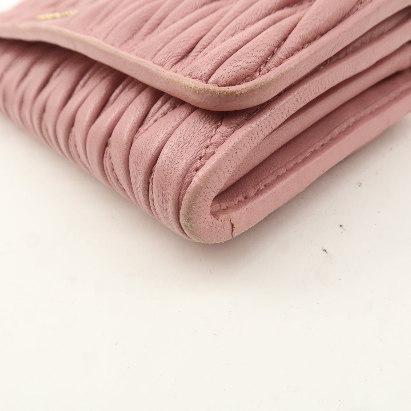 MIU MIU Leather Bi-fold Pleated Long Wallet Pink