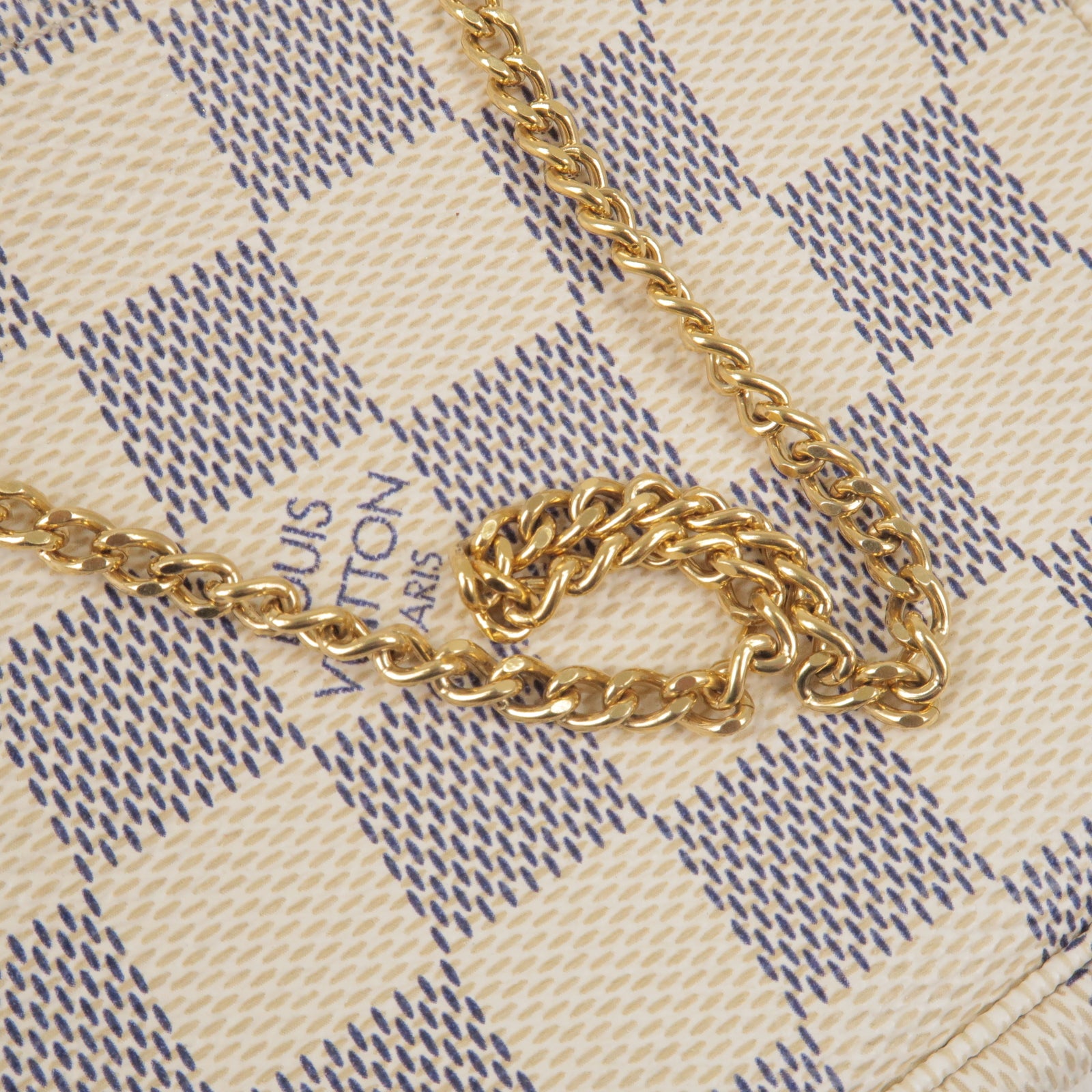LOUIS VUITTON 2016 Damier Azur Mini Pochette top zip gold chain