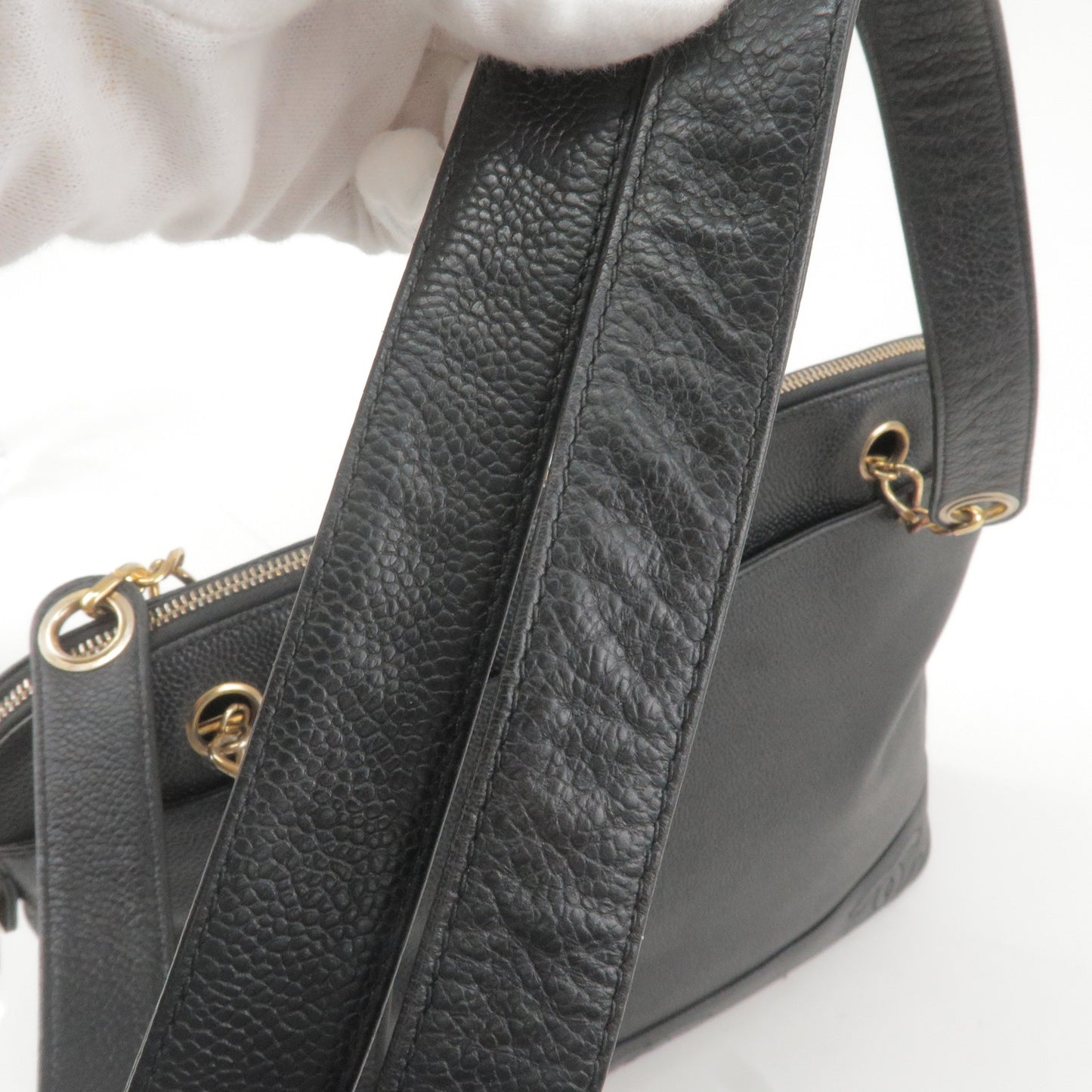 CHANEL Triple Coco Caviar Skin Chain Shoulder Bag A07265
