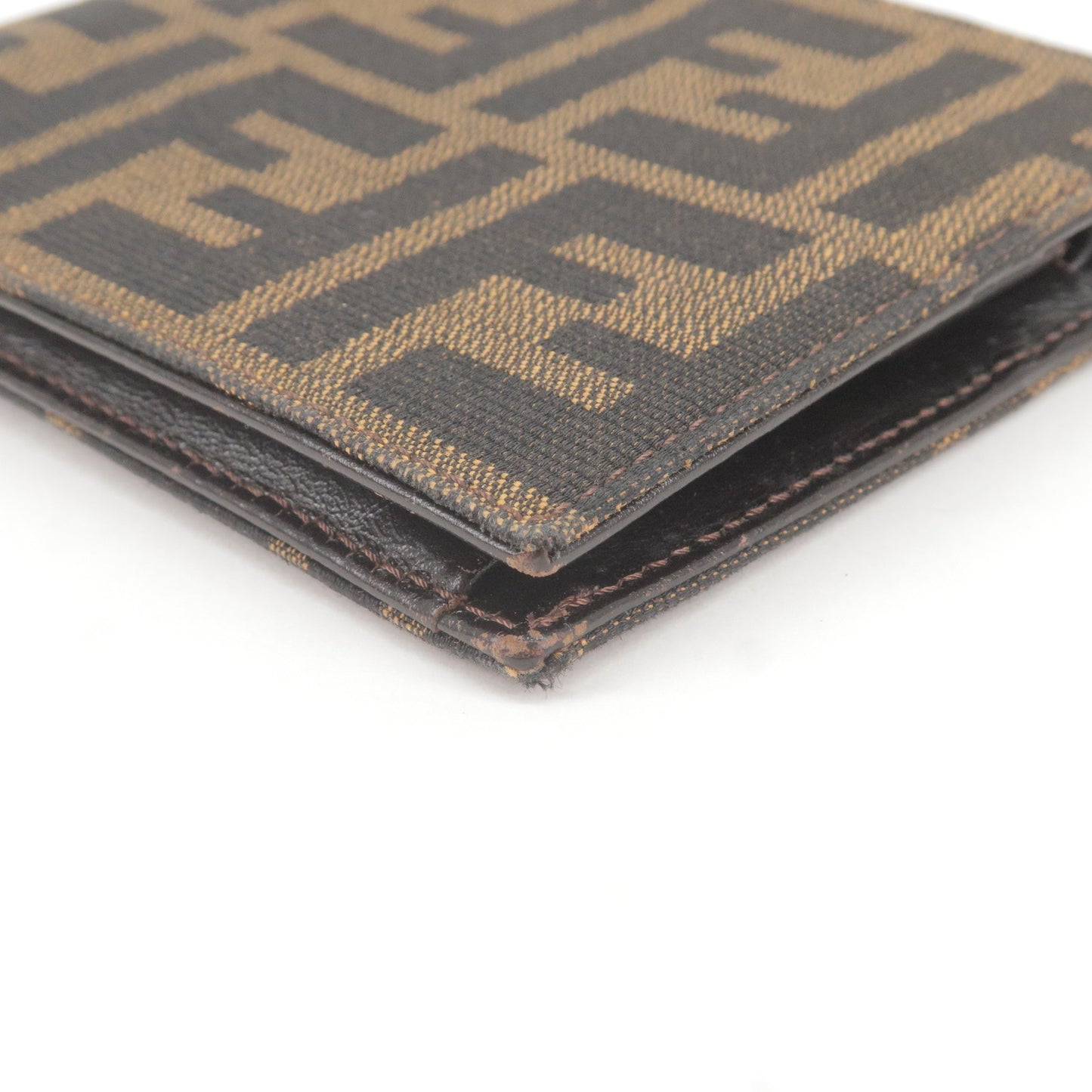 FENDI Zucca Canvas Leather Bi-Fold Wallet Brown Black 7M0001