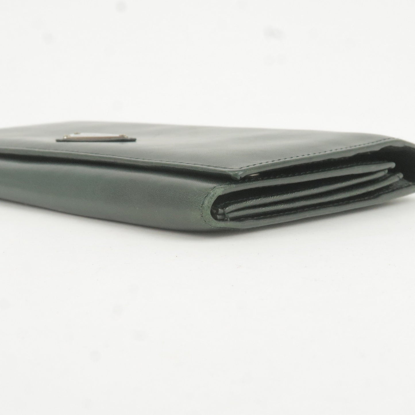 PRADA Logo Leather Bi Fold Long Wallet With Flap Dark Green