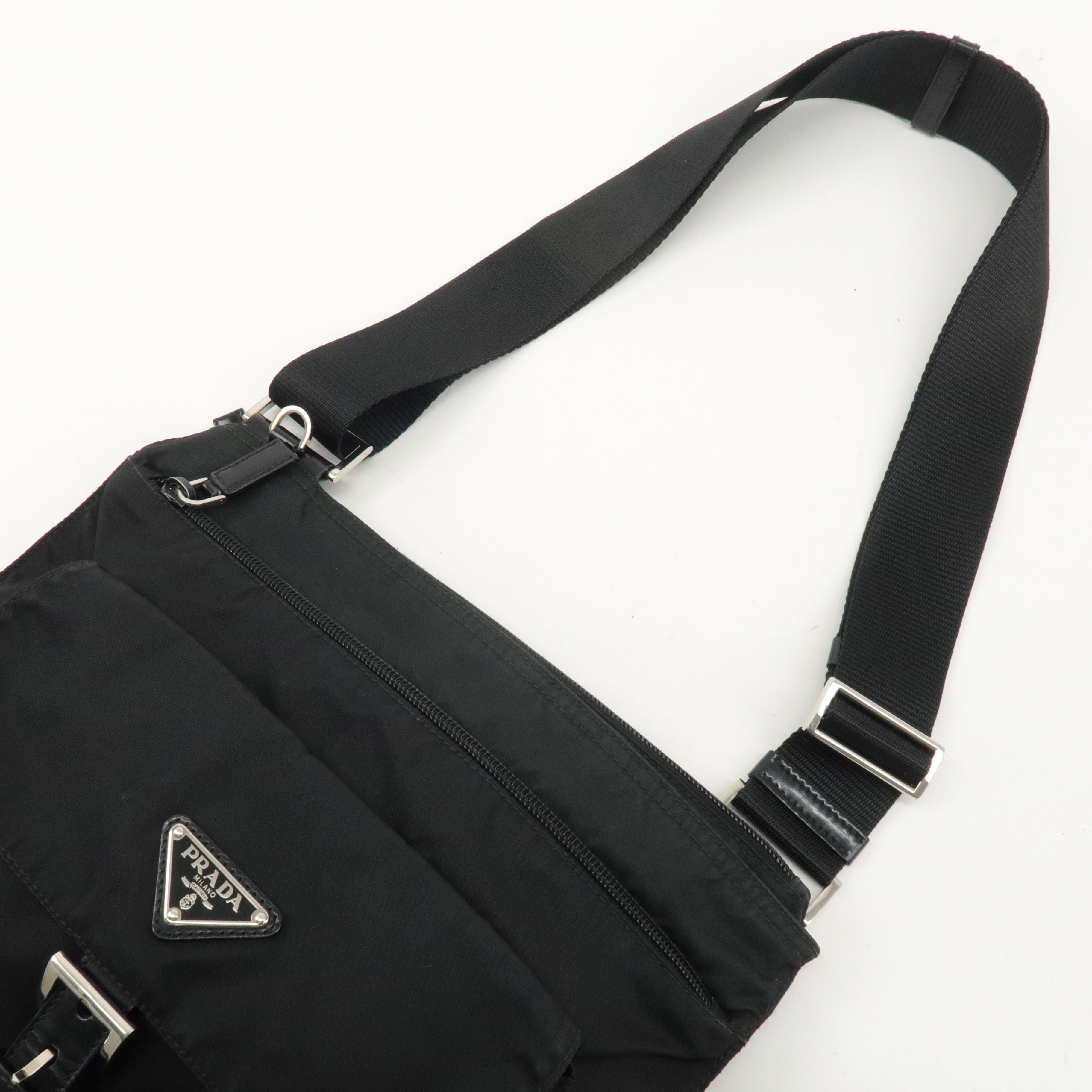 PRADA Logo Nylon Leather Shoulder Bag Crossbody Bag Black