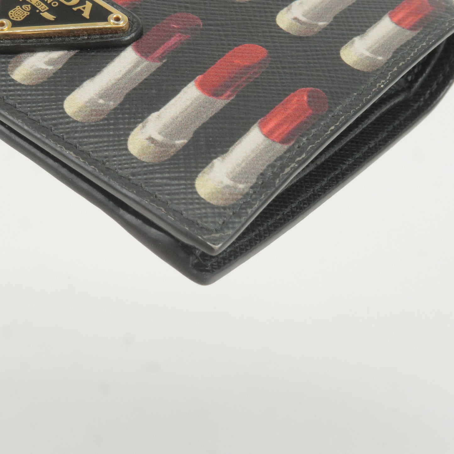 PRADA Logo Leather Lipsticks Bi-Fold Small Wallet NERO Black