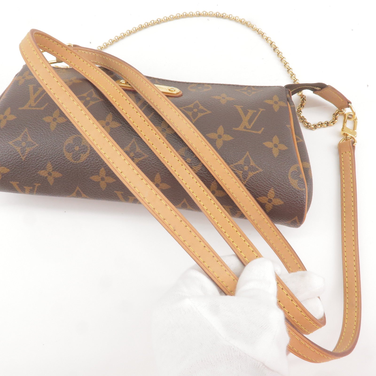 Used] LOUIS VUITTON EVA Monogram M95567 2WAY Shoulder Bag Chain Bag Handbag  Party Bag Brown Leather ref.475984 - Joli Closet