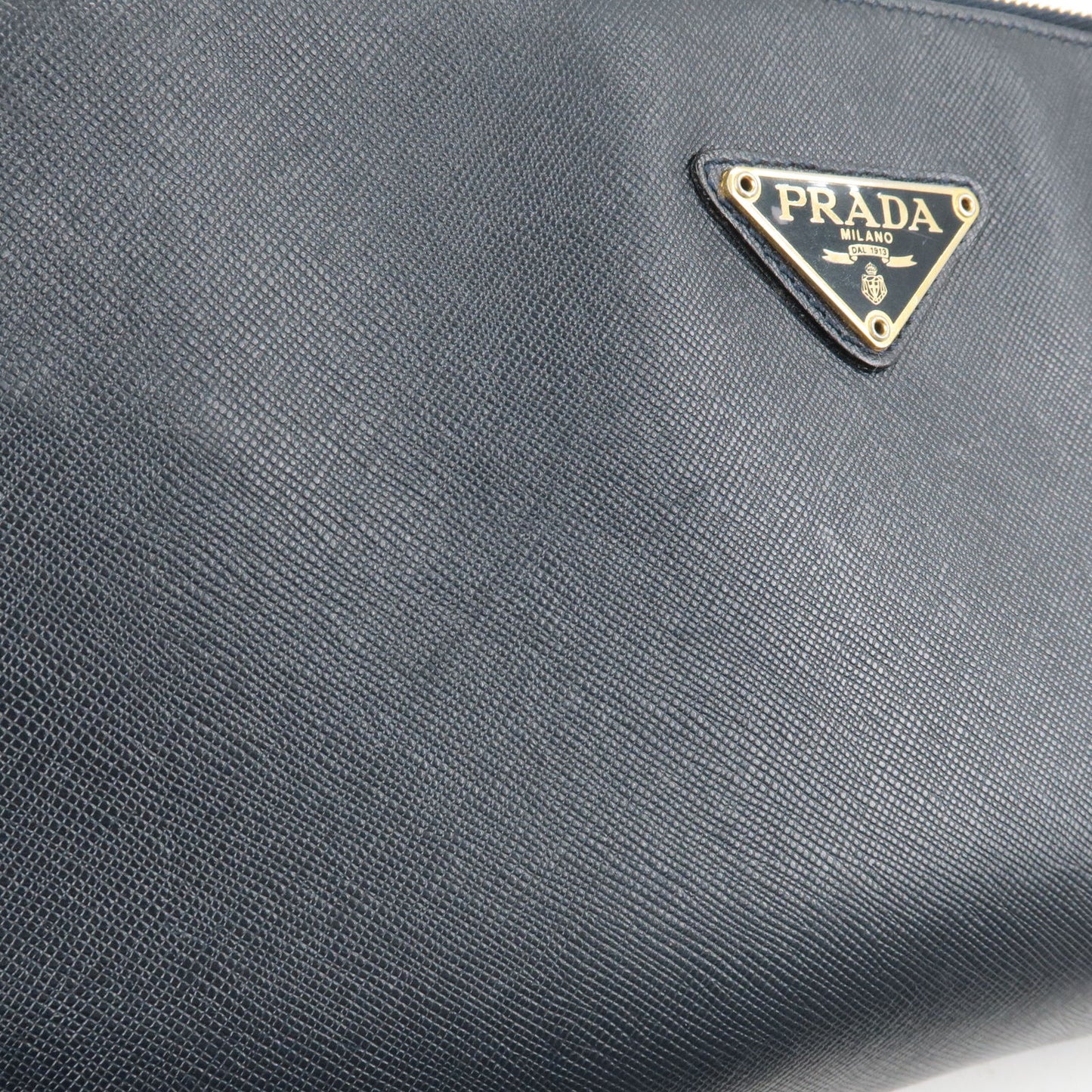 PRADA Logo Leather Clutch Bag Pouch Purse Navy