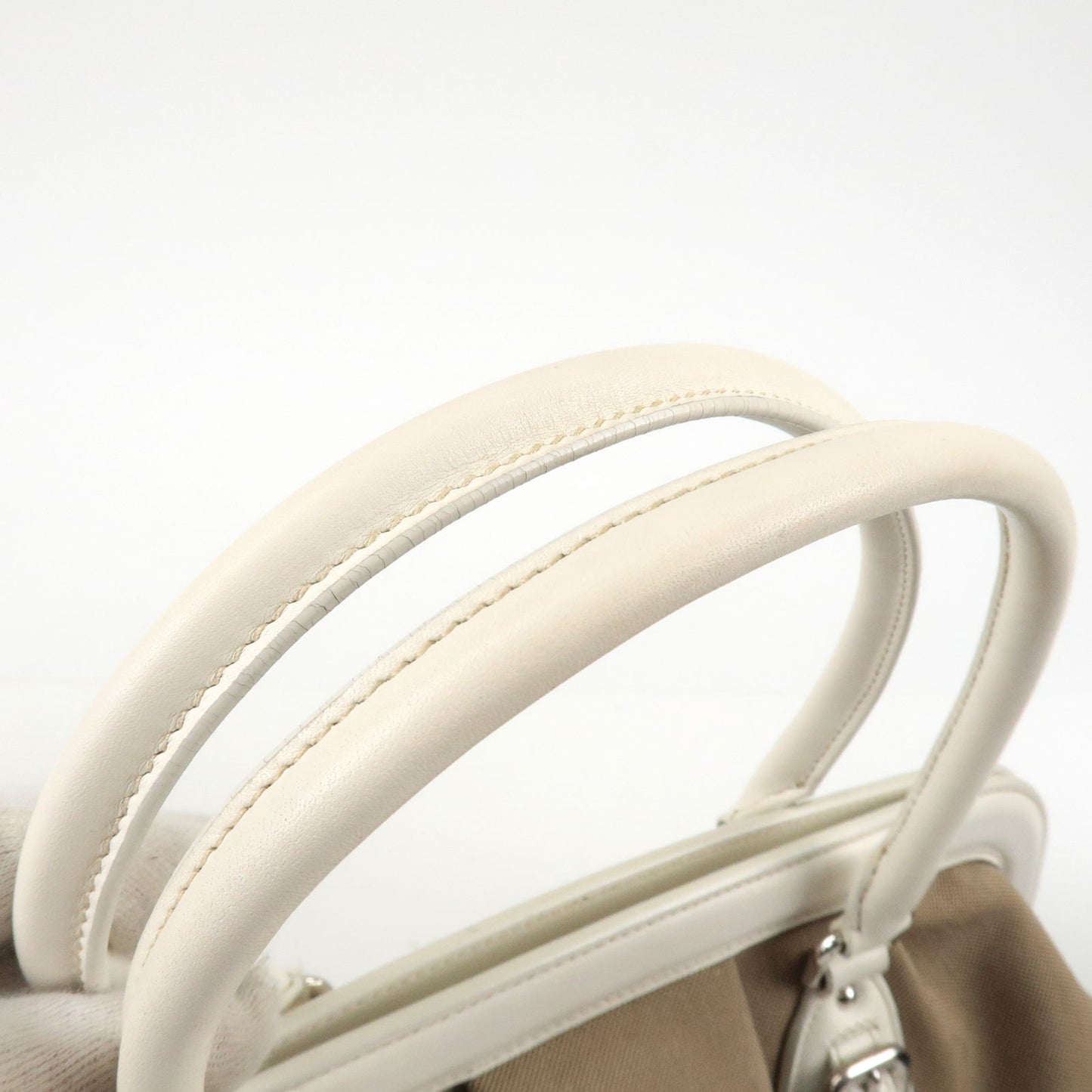 PRADA Logo Jacquard Leather Shoulder Bag Hand Bag Beige Ivory