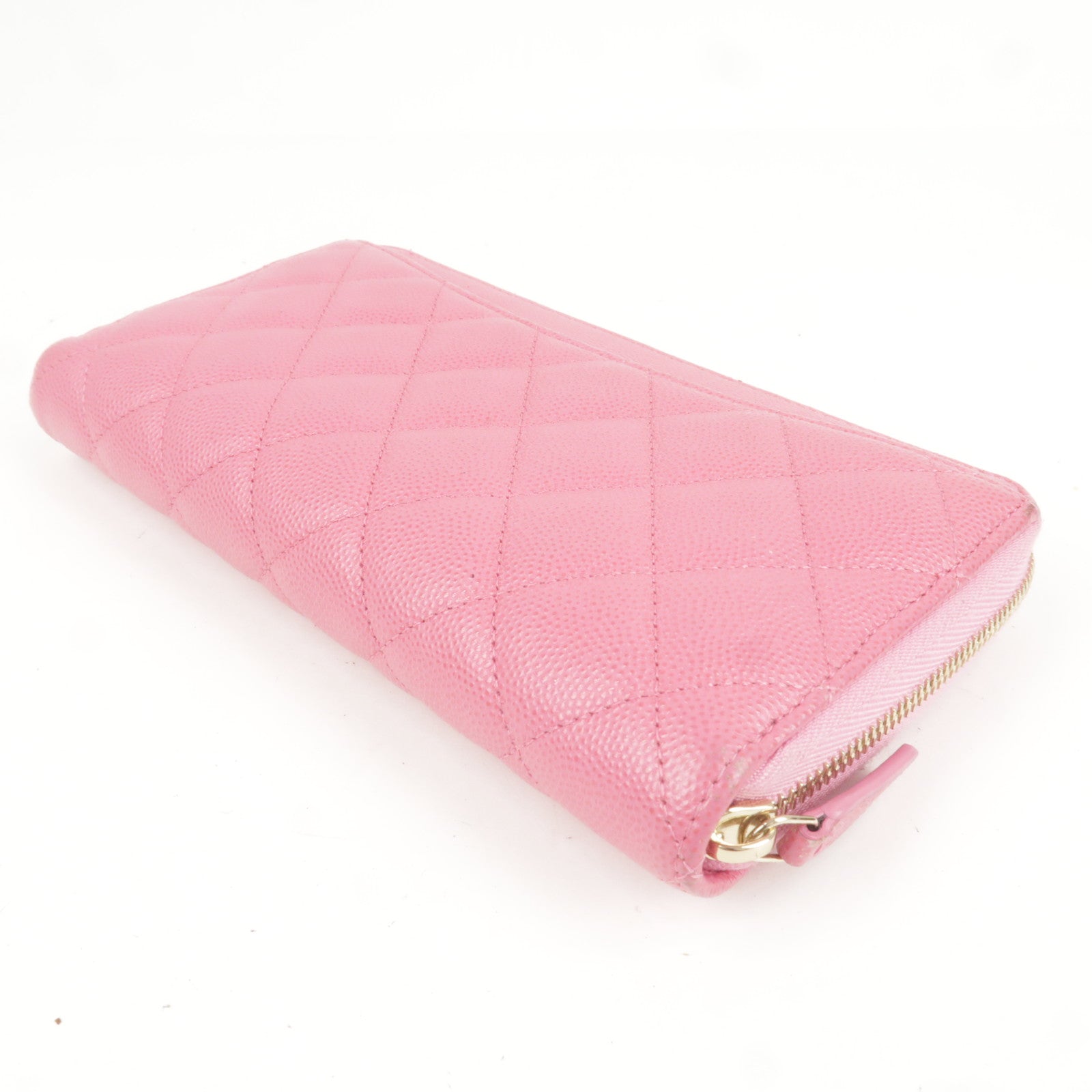 CHANEL Matelasse Caviar Skin Round Zippy Long Wallet Pink AP0242