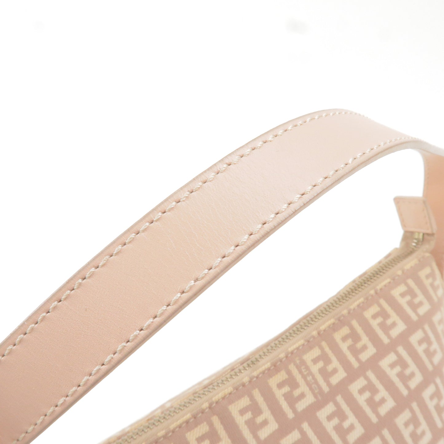 FENDI Zucchino Canvas Leather Shoulder Bag Pink Beige 8BR444