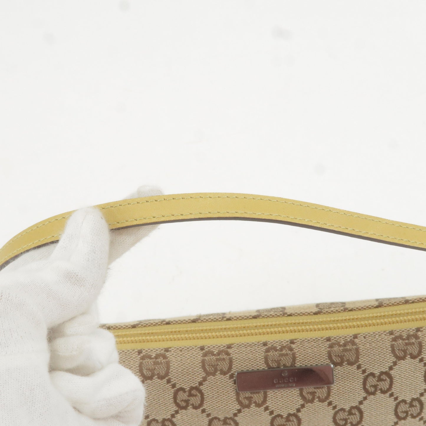 GUCCI GG Canvas Leather Boat Bag Hand Bag Beige Yellow 07198