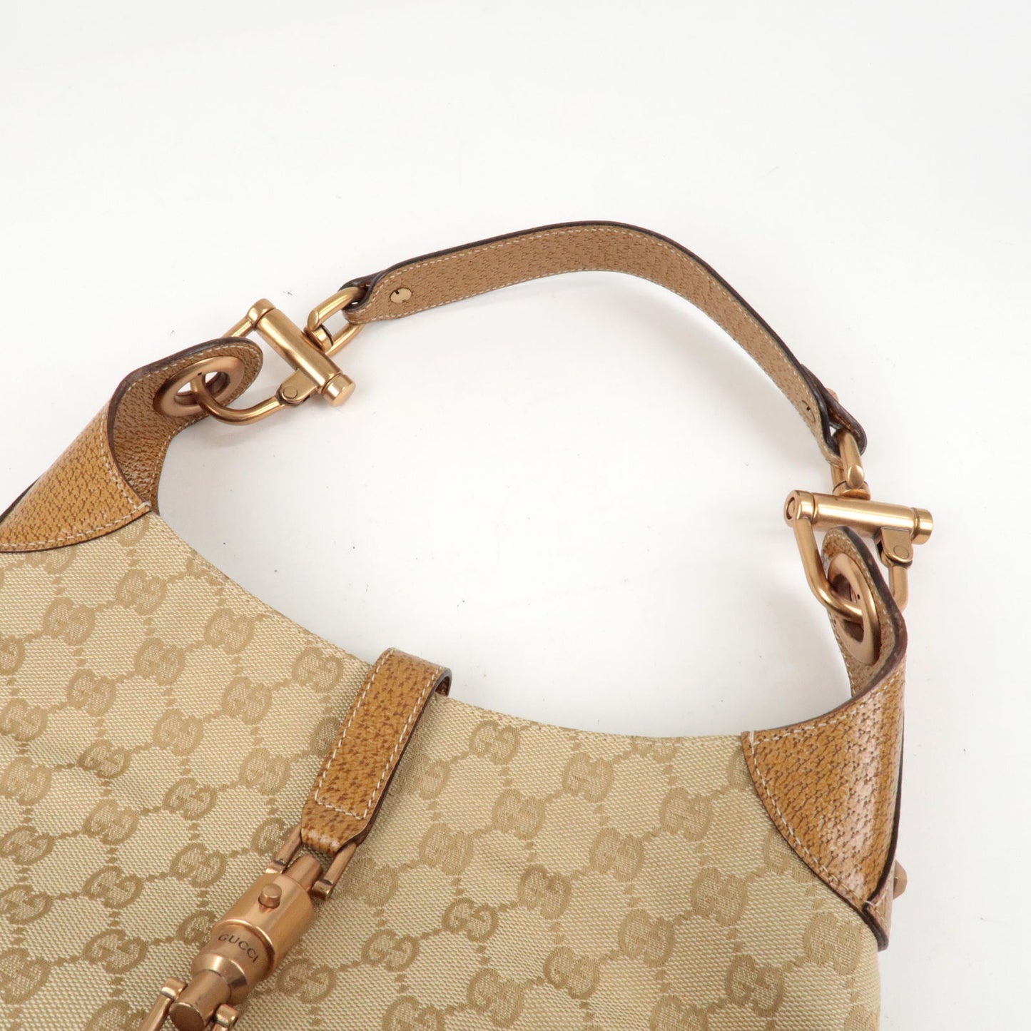 GUCCI Jackie GG Canvas Leather Shoulder Bag Beige 120888