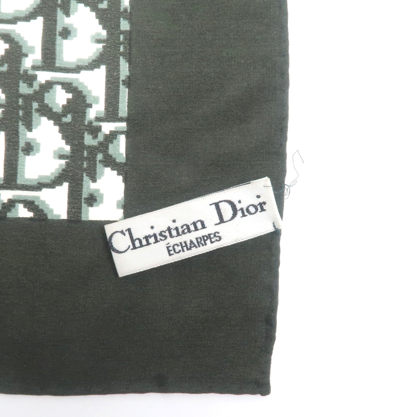 Christian Dior Silk 100% Trotter Logo Scarf Green