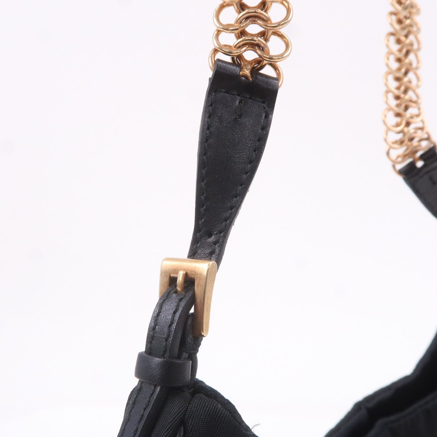 PRADA Logo Nylon Leather Chain Shoulder Bag Purse Black BR0104