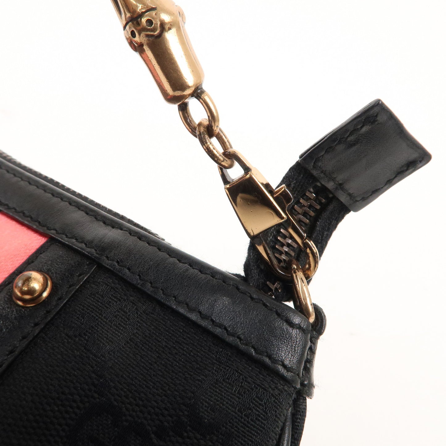 GUCCI Sherry Bamboo GG Canvas Leather Chain Bag Black 129423