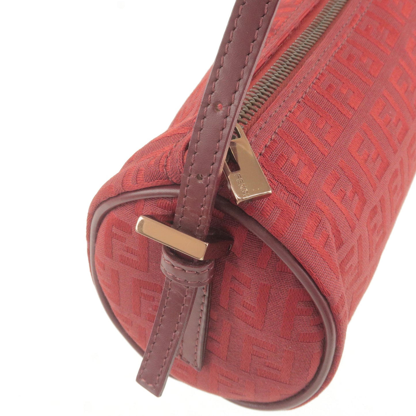 FENDI Zucchino Canvas Leather Hand Bag Pouch Red 7N0016