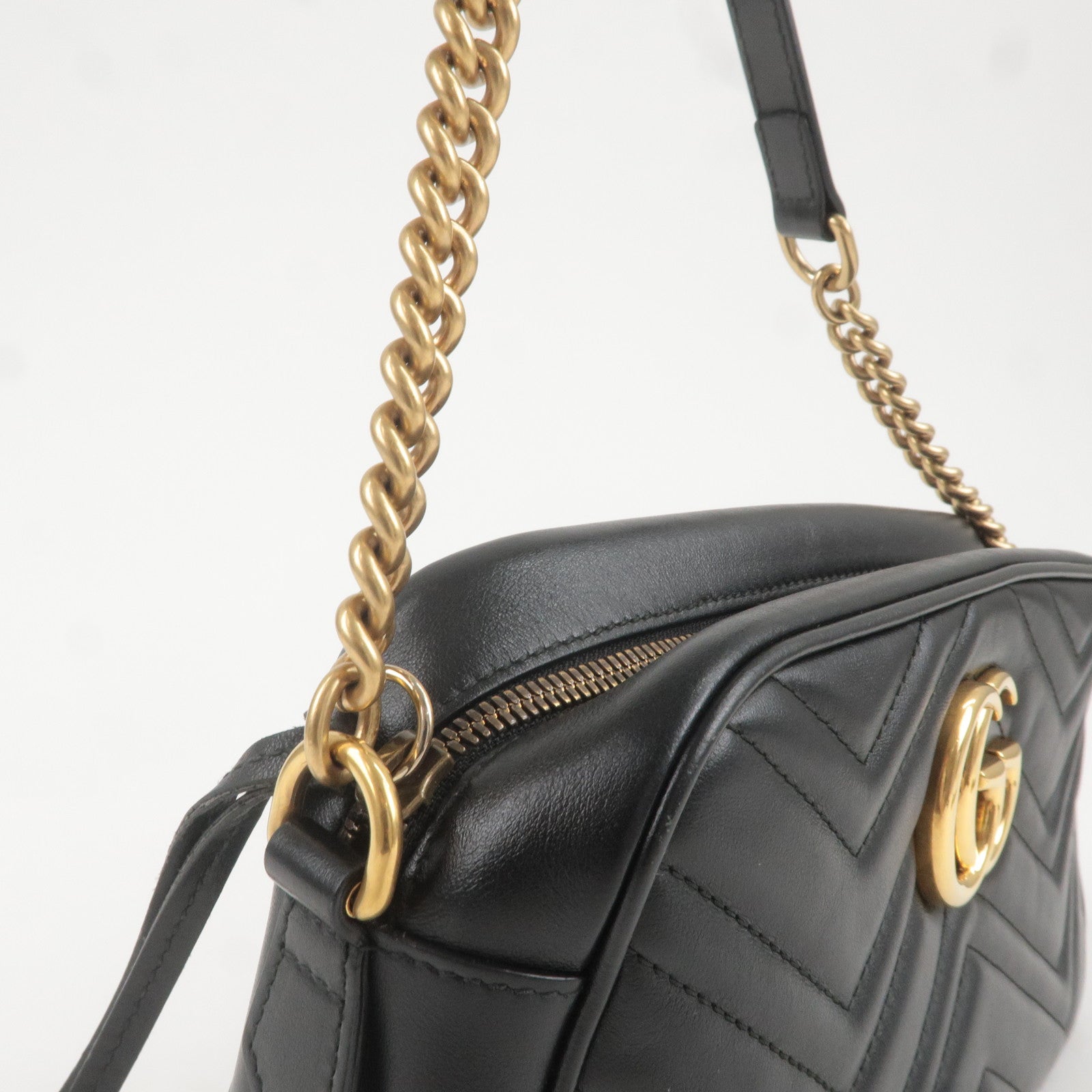 GUCCI GG Marmont Leather Chain Shoulder Bag Black 447632 dct