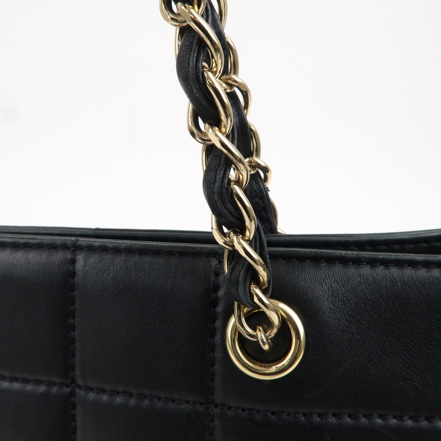 CHANEL Chocolate Bar Lamb Skin Chain Tote Bag Black