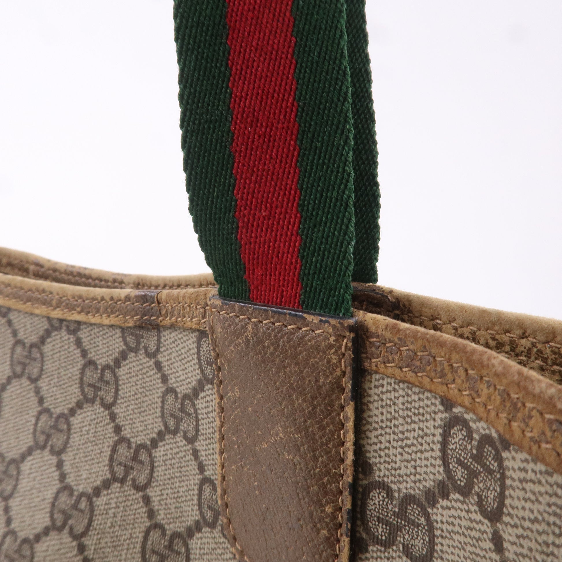 Vintage GUCCI GG Webbing Stripe Green Red Monogram Logo Coated Canvas  Leather Crossbody Shoulder Bag Purse
