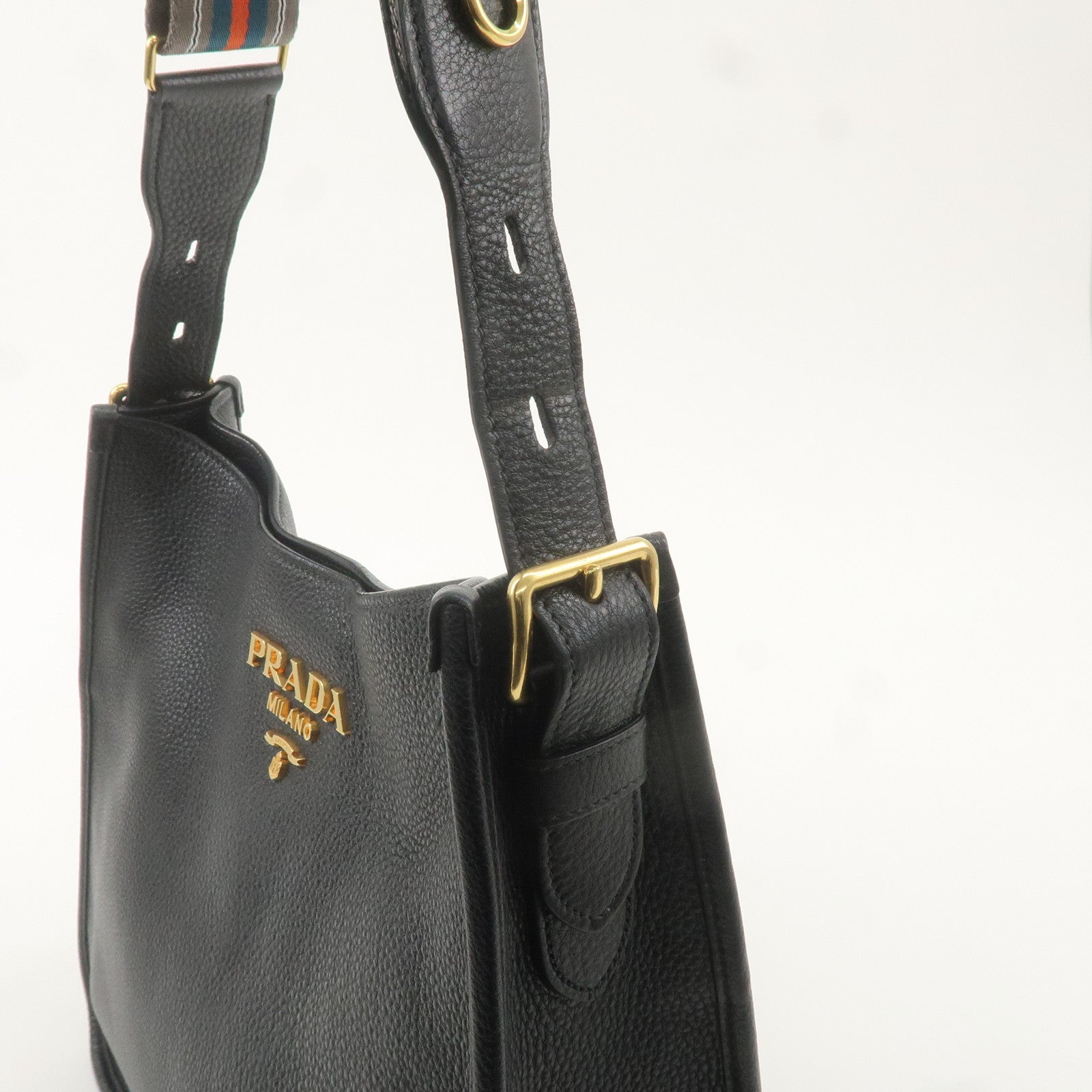 PRADA Logo Leather Shoulder Bag Black NERO 1BC166