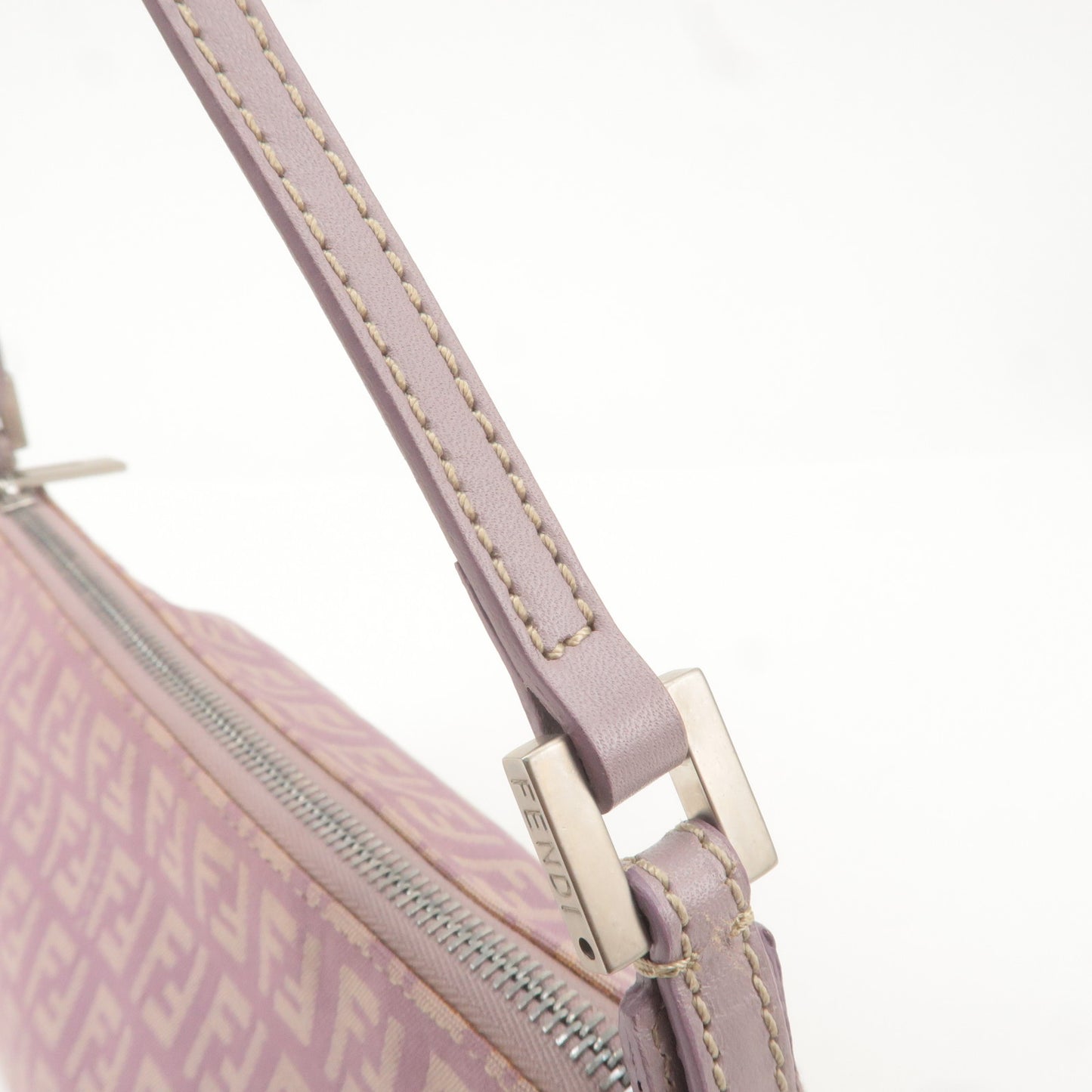 FENDI Zucchino Canvas Leather Shoulder Bag Purple 8BR267