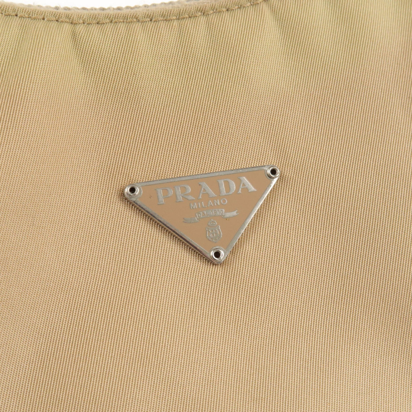 PRADA Logo Nylon Hand Bag Pouch Beige