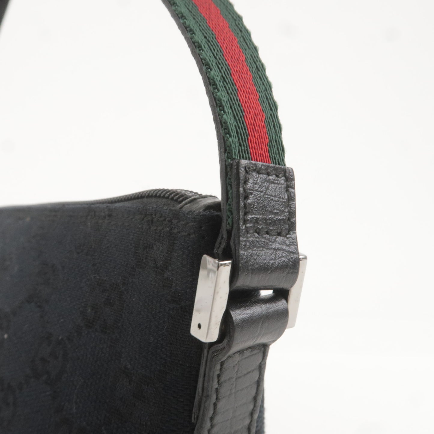 GUCCI Sherry GG Canvas Leather Hand Bag Purse Pouch Black 141809
