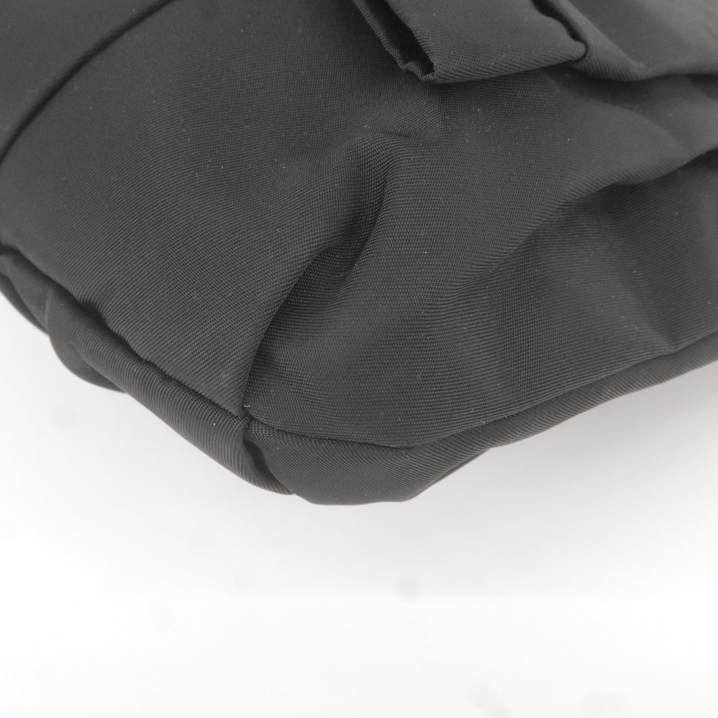 PRADA Logo Nylon Leather Pouch Clutch Bag Wristlet Black 1N1422