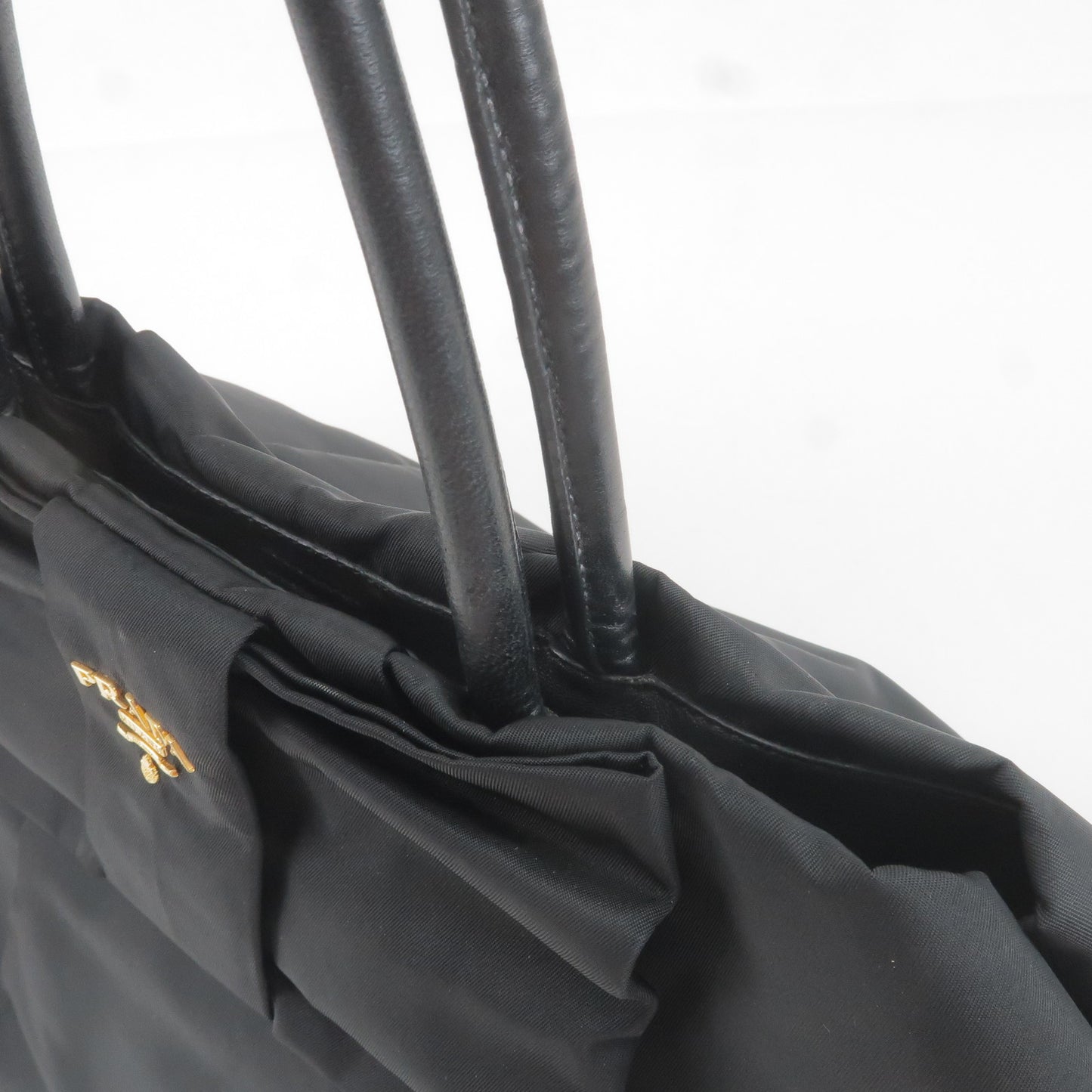 PRADA Nylon Leather Ribbon Hand Bag NERO Black BN1601