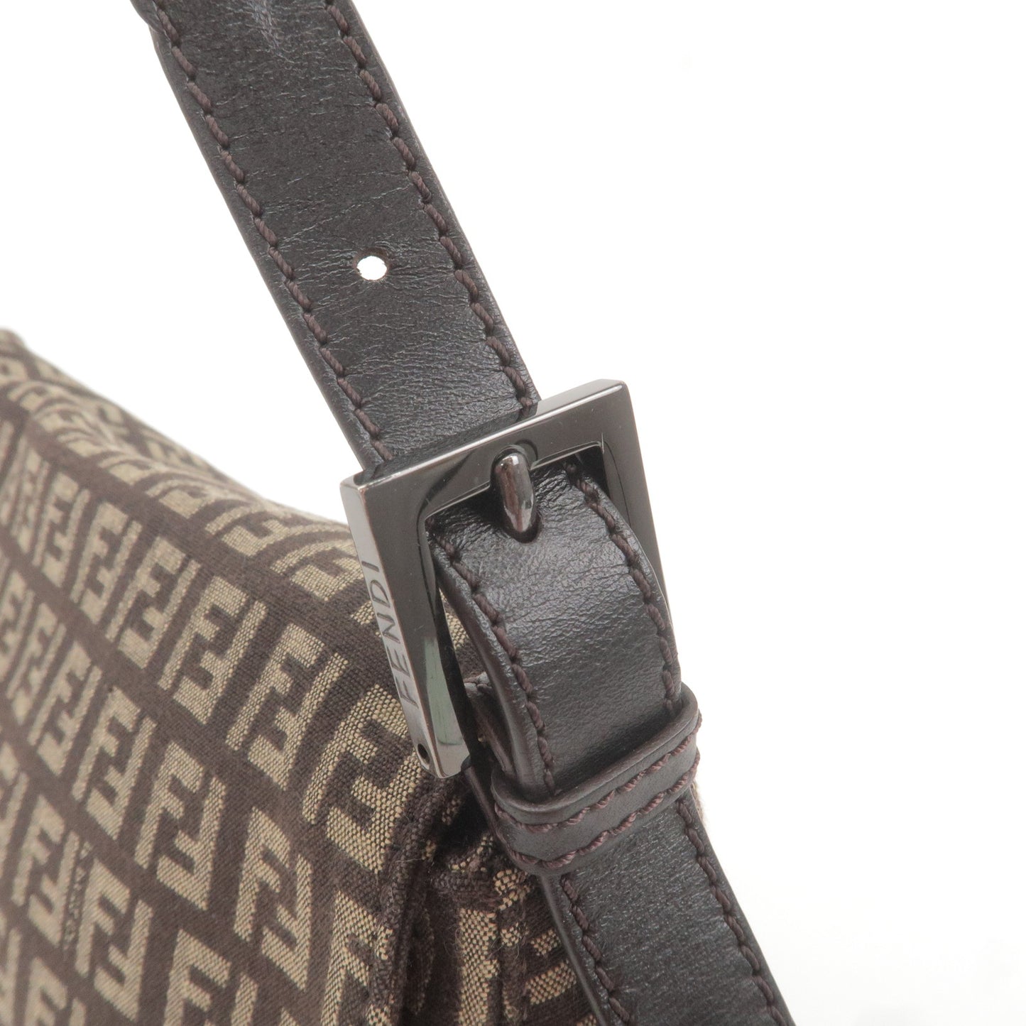 FENDI Zucchino Mamma Baguette Canvas Leather Shoulder Bag 8BR001