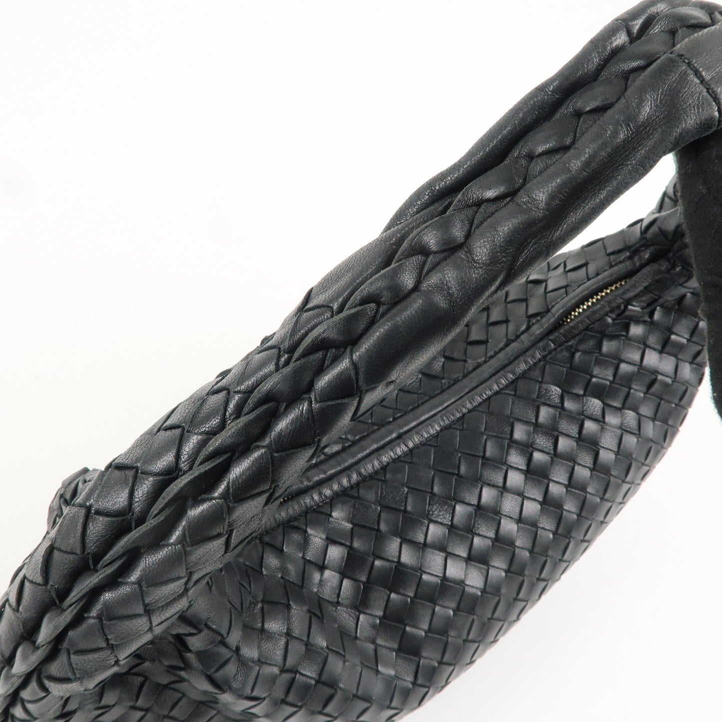 BOTTEGA VENETA Hobo Intrecciato Leather Shoulder Bag Black 115653