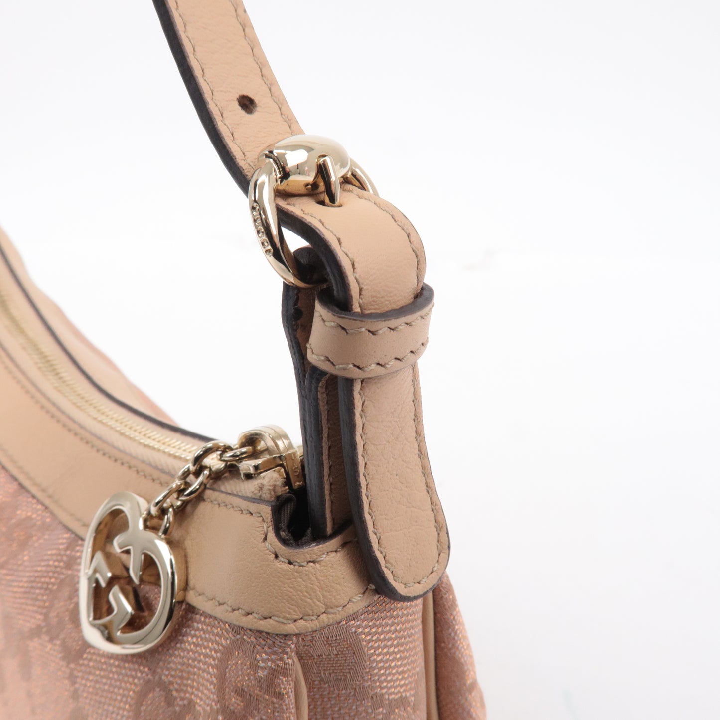 GUCCI Lovely GG Canvas Leather Hand Bag Pink Beige 245938