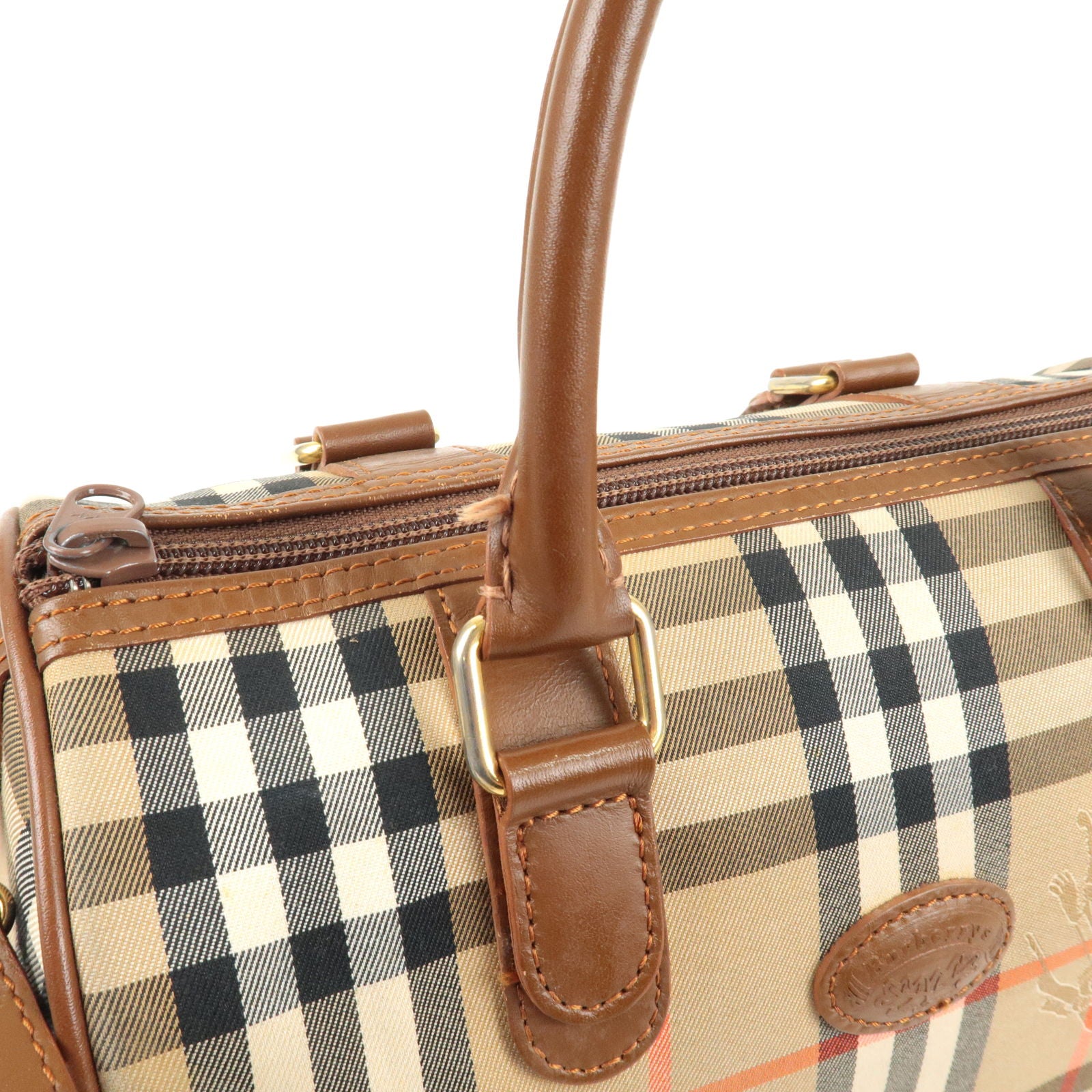 BURBERRY-Nova-Plaid-Canvas-Leather-2Way-Mini-Boston-Bag-BeigeBrown