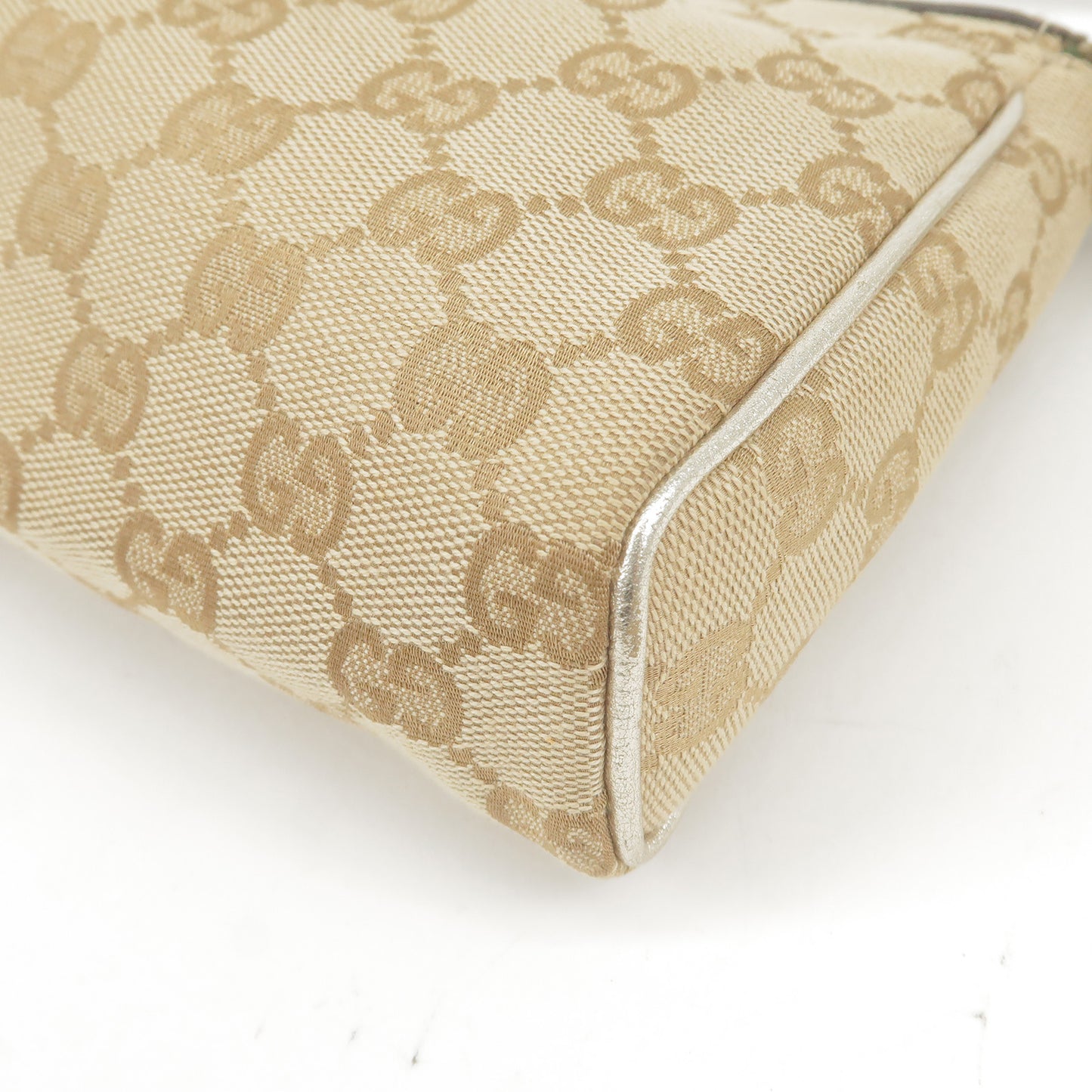 GUCCI Abbey GG Canvas Leather Pouch Beige Champagne Gold 145750